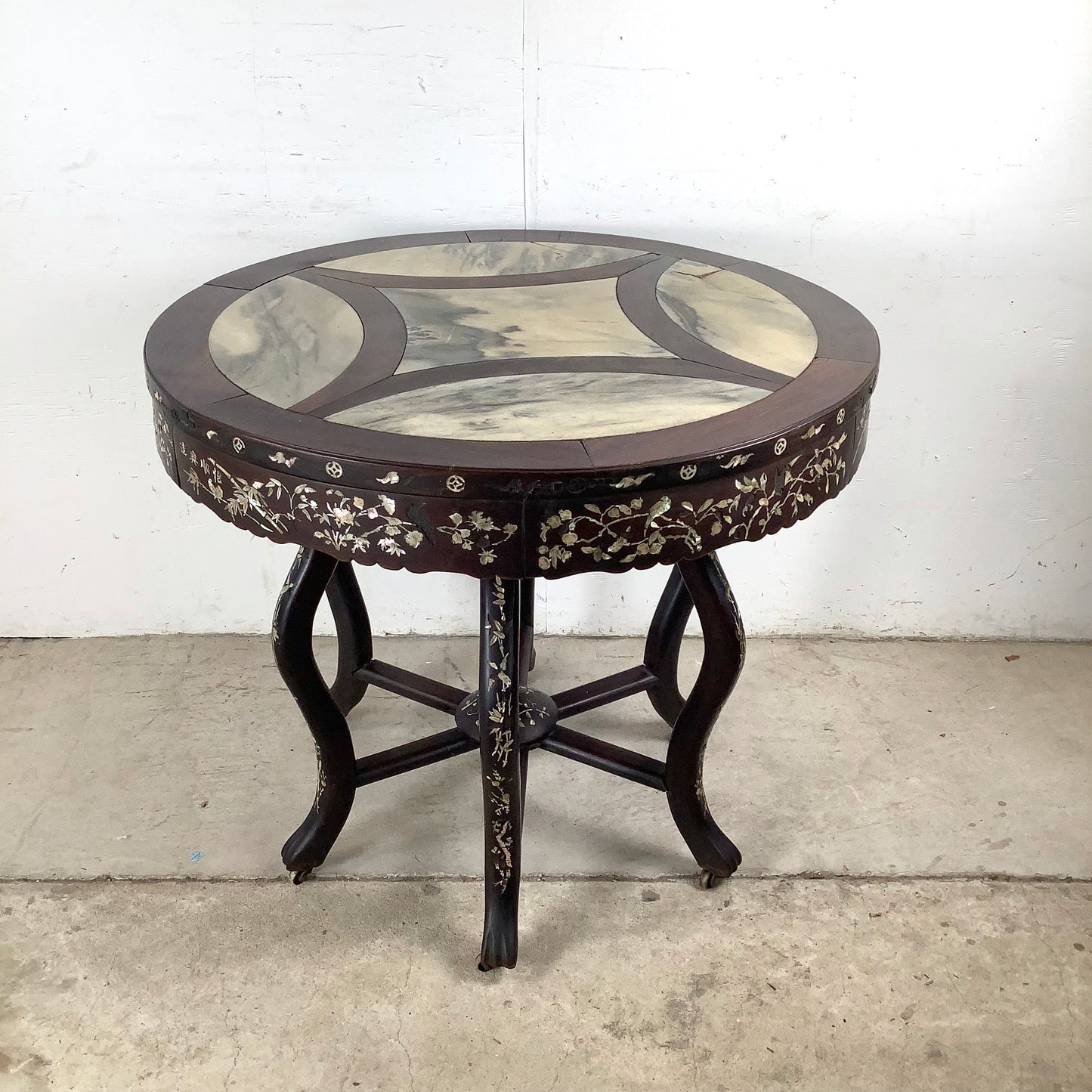 20th Century Chinese Export Center Table Wtih Stone Top and Decorative Inlay