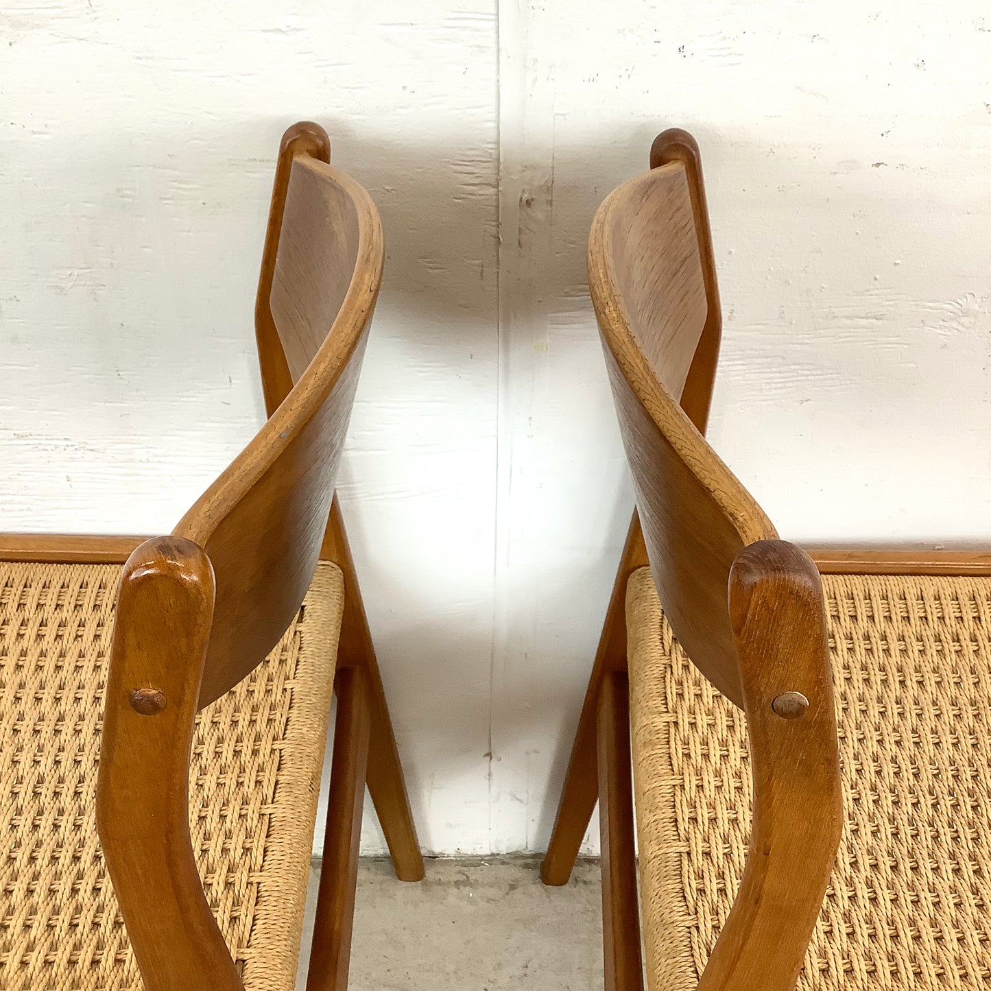 Vintage Teak DIning Chairs with Rope Seats- pair