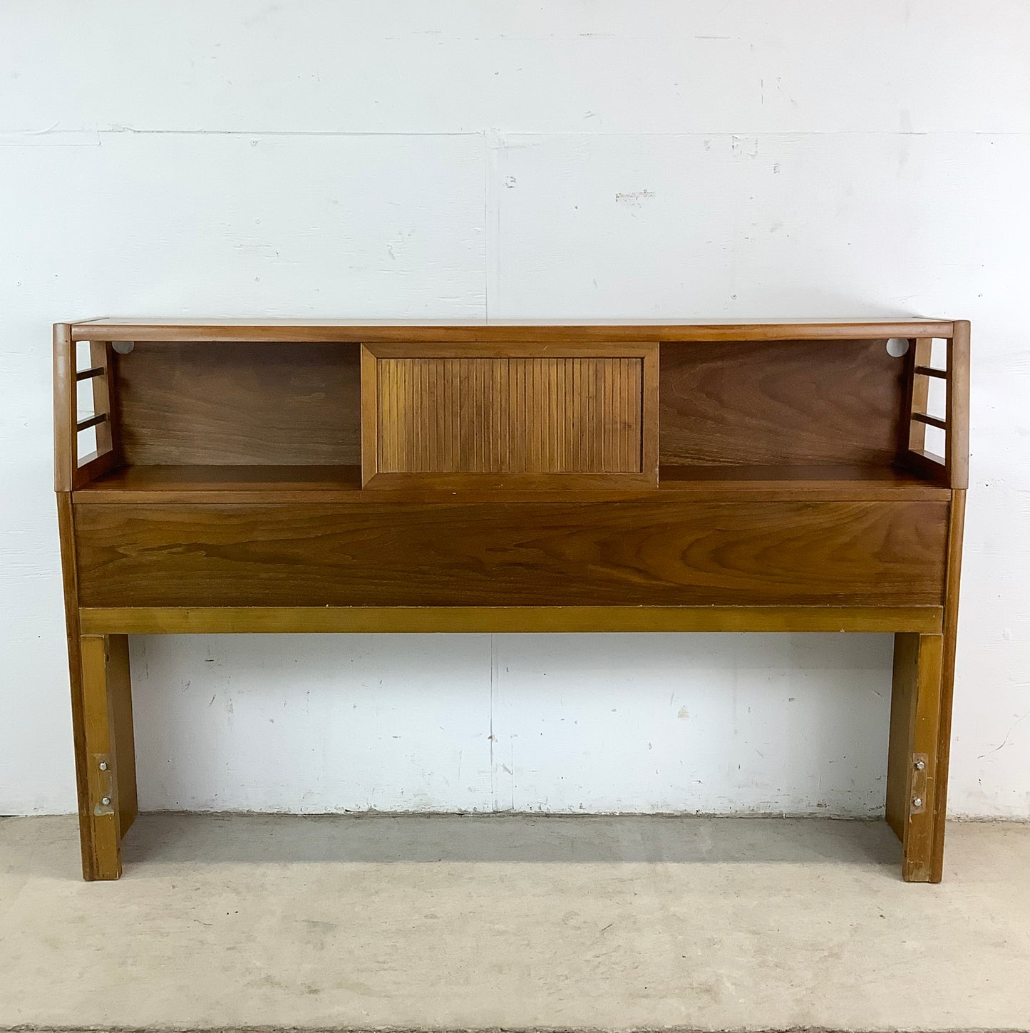 Full Size Mid-Century Walnut Storage Headboard