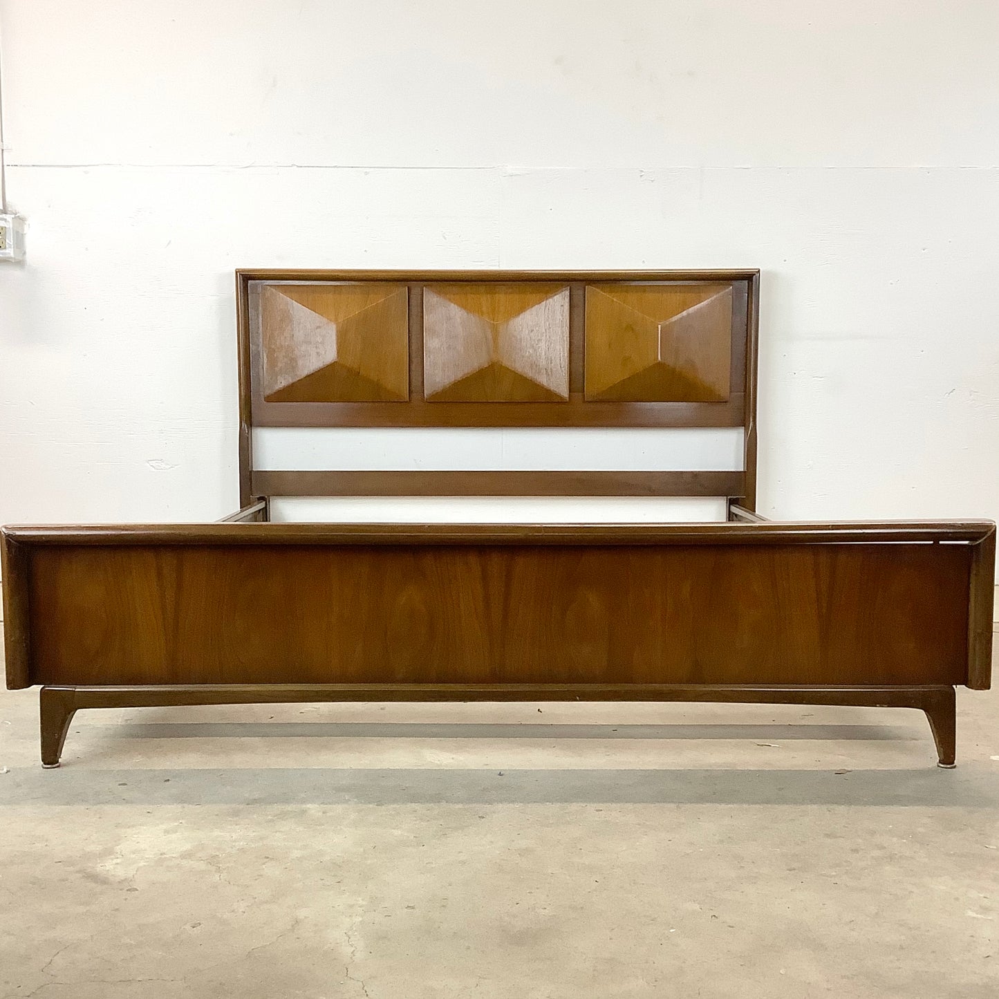 Mid-Century Walnut Diamond Front Bed Frame- Full