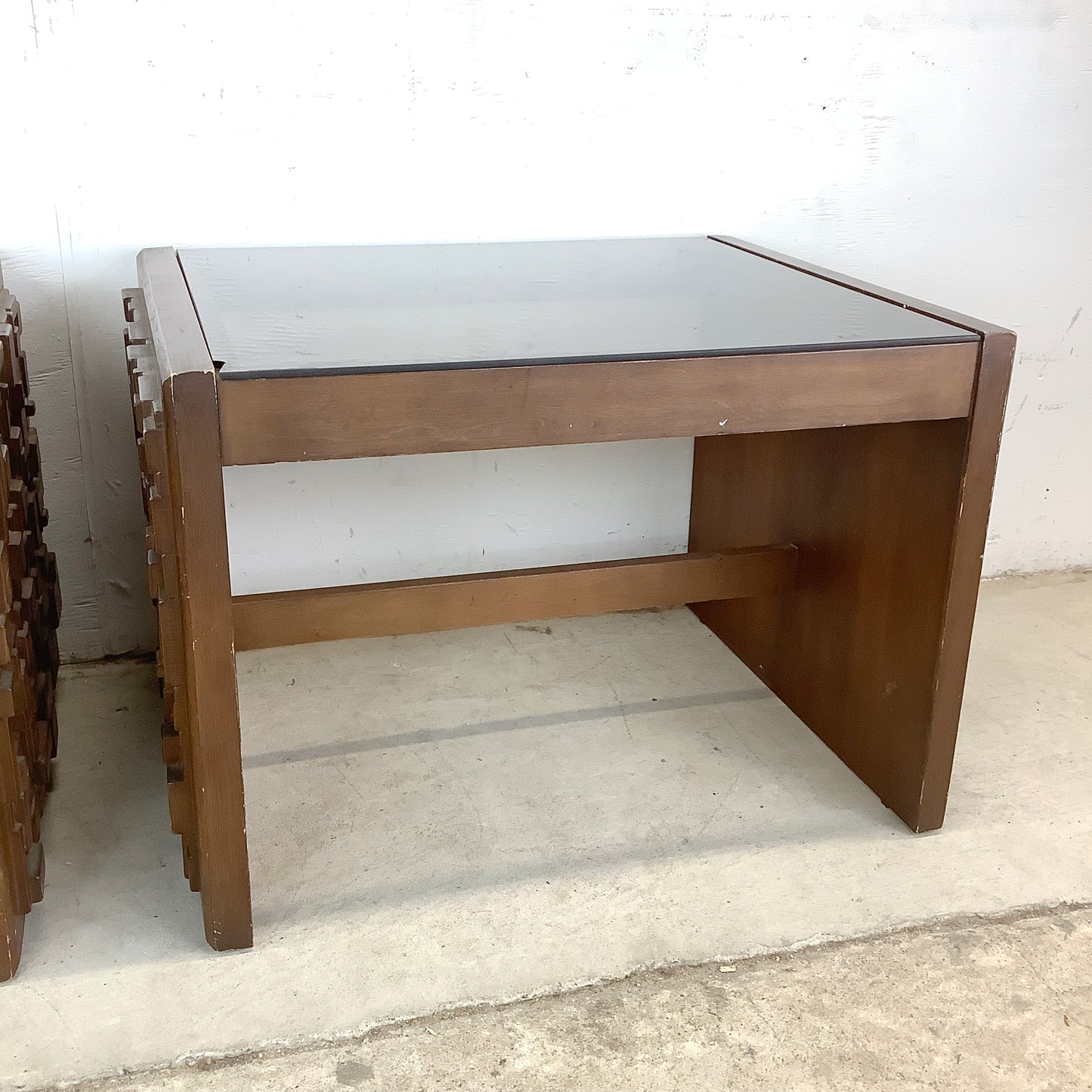 Pair Brutalist Modern Glass Top End Tables