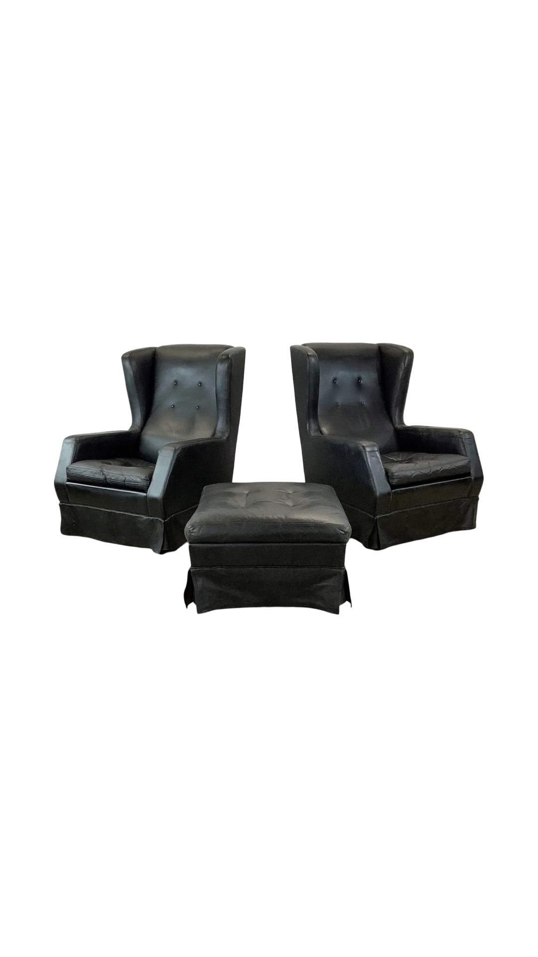 Pair Leather Wingback Armchairs With Ottoman by Theo Ruth for Artifort