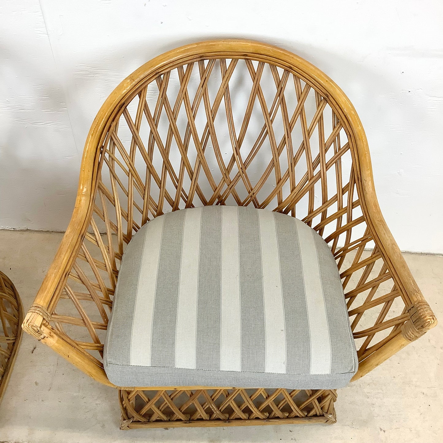 Vintage Split Reed Coastal Accent Chairs