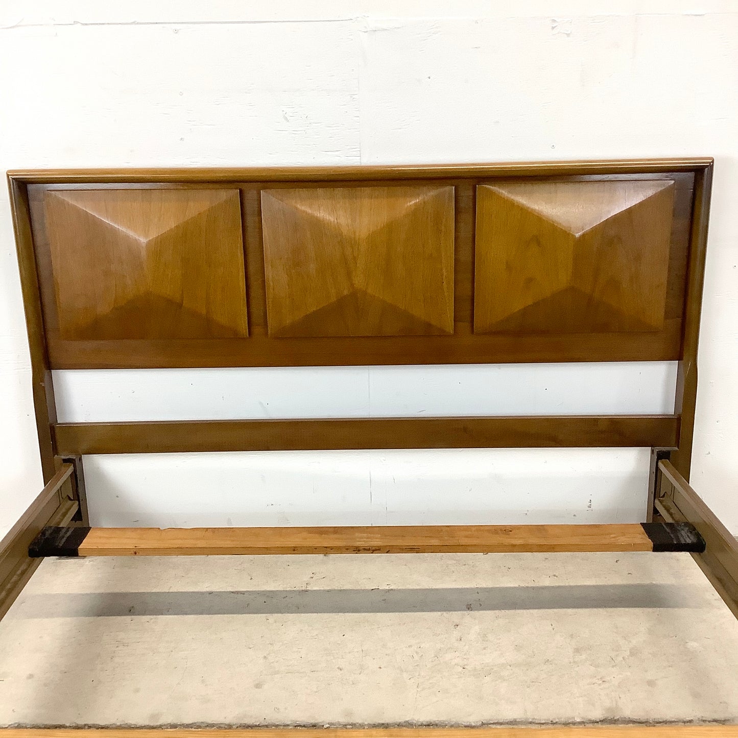 Mid-Century Walnut Diamond Front Bed Frame- Full