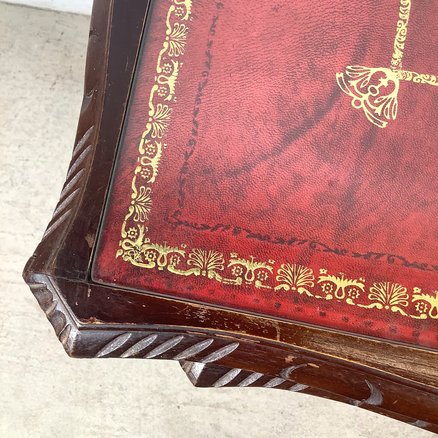 Vintage Queen Anne Style Nesting Tables with Tooled Leather Tops – Set of Three