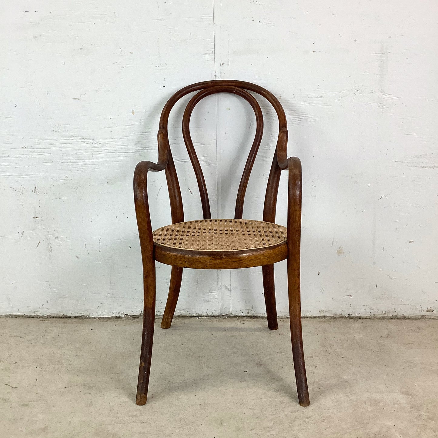 Vintage Thonet Style Children's Armchair With Bentwood Frame and Cane Seat