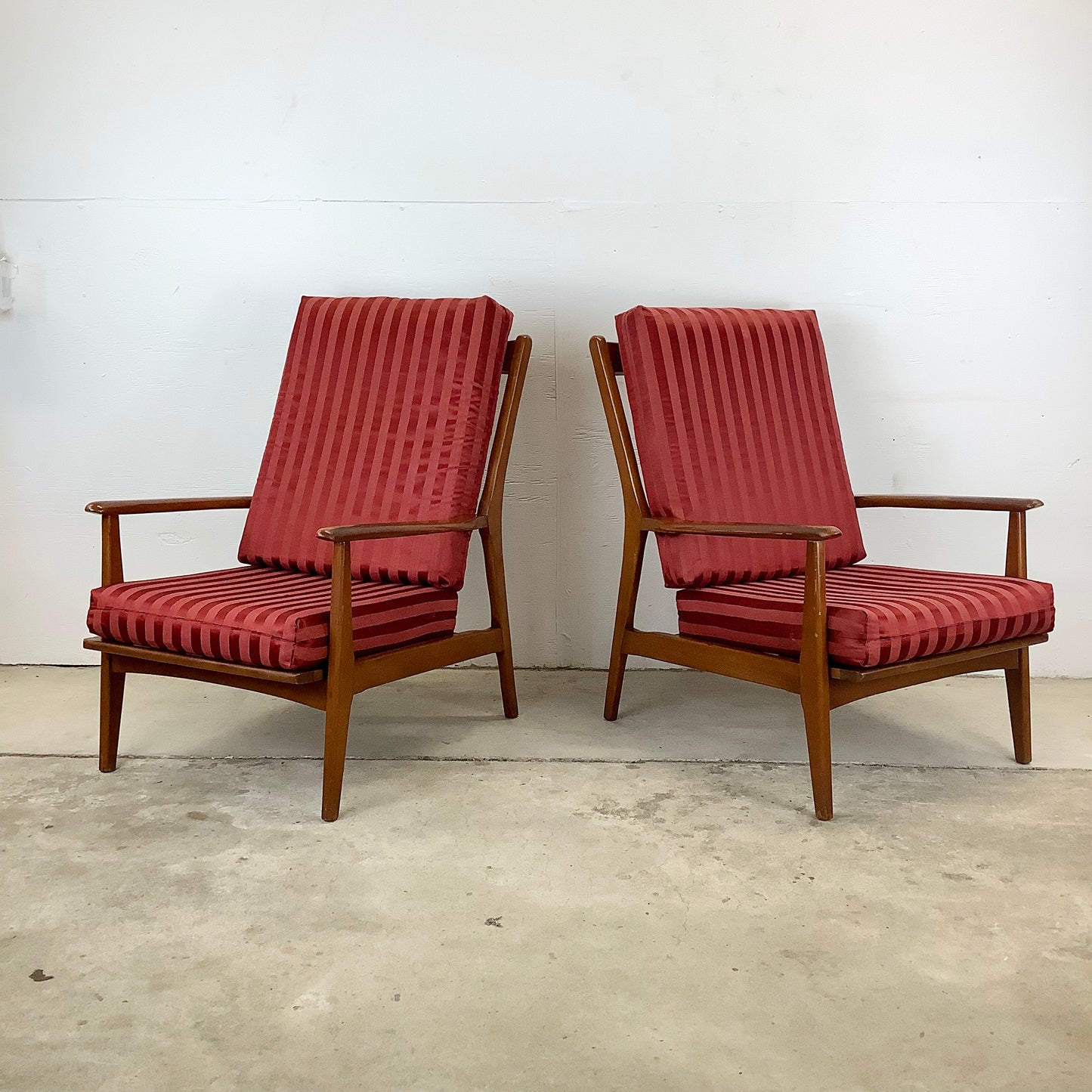 Pair Mid-Century Walnut Frame Lounge Chairs