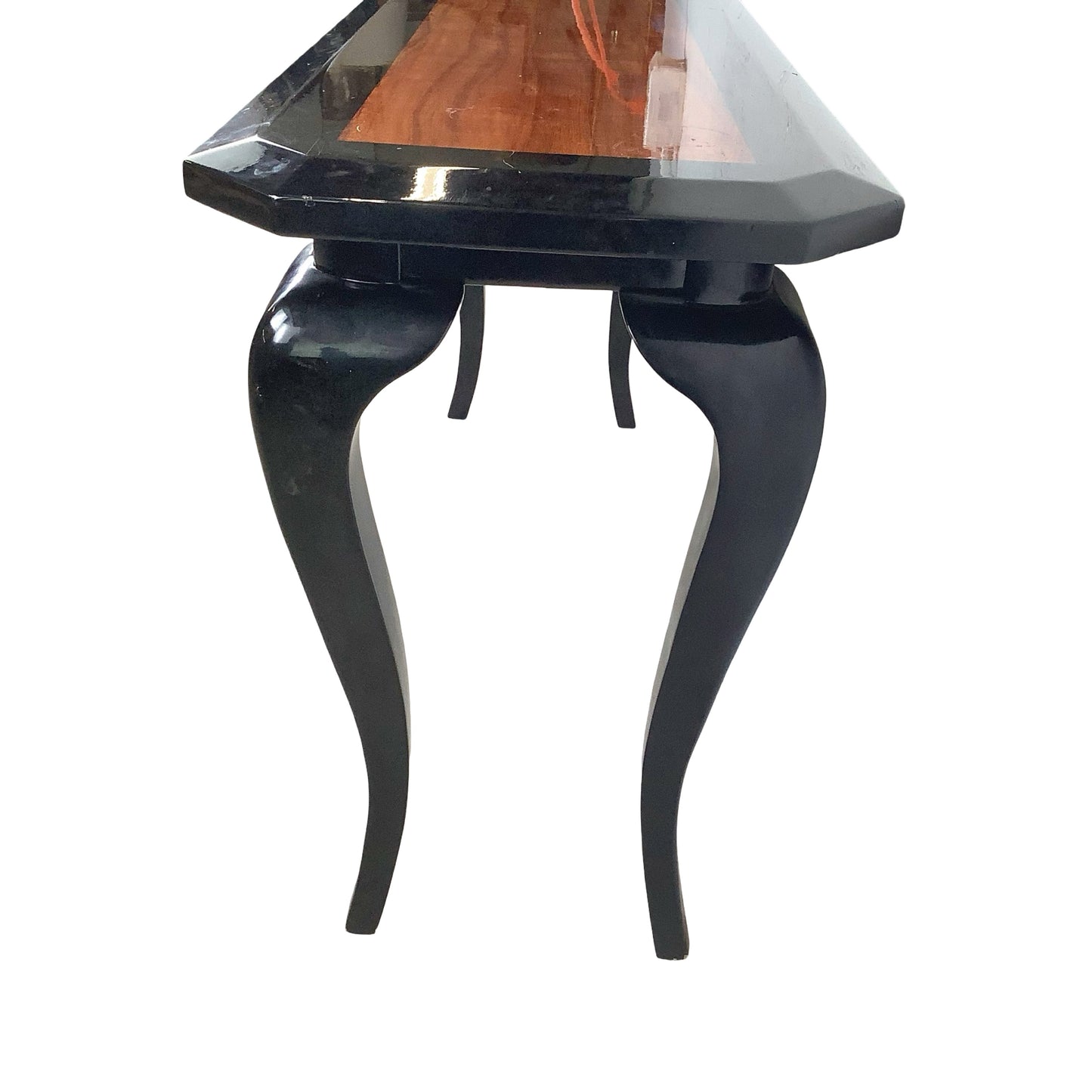 Postmodern Black Lacquer Console Table – Sculptural Legs
