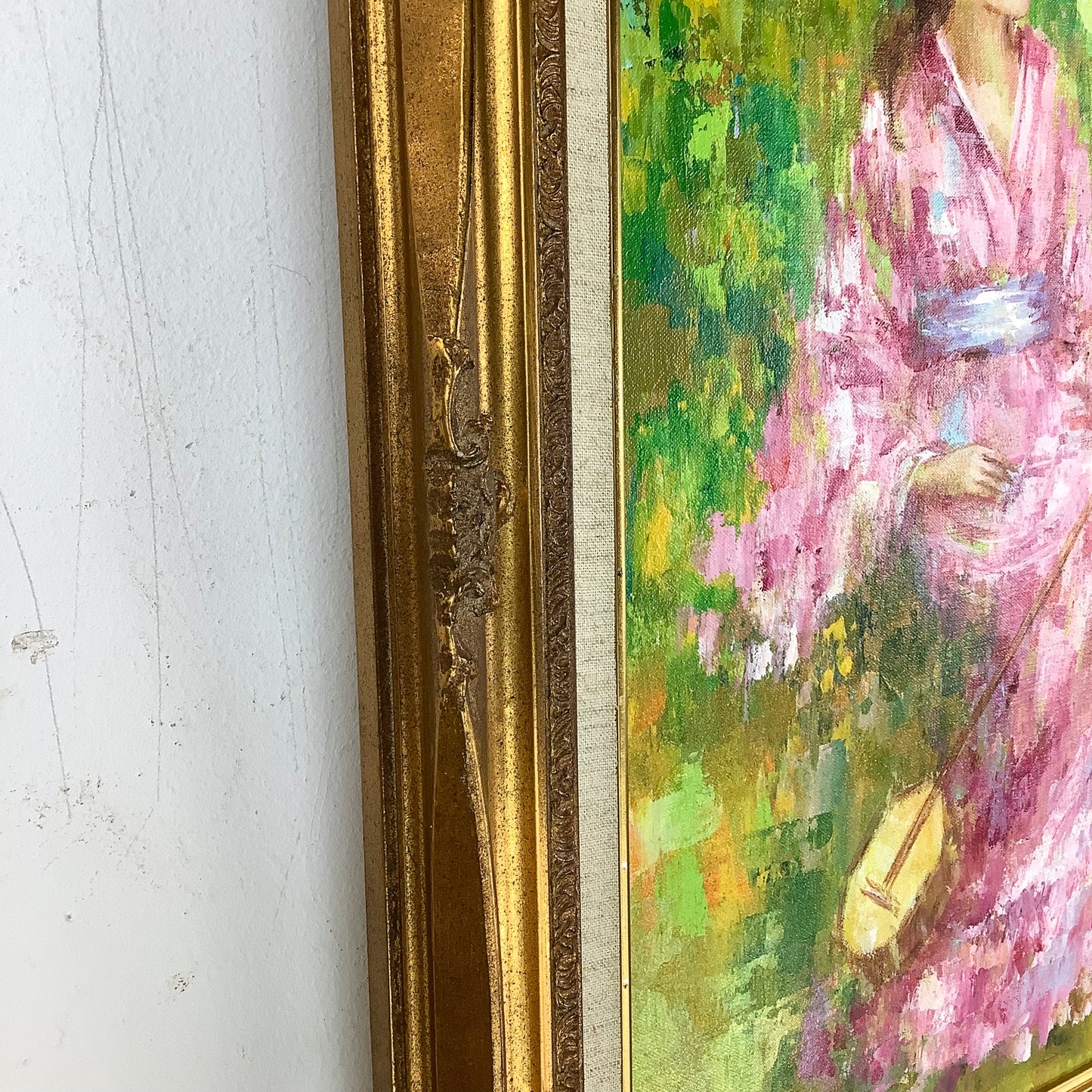 Original Vintage Oil by Karin Schaefers – Woman in Pink Kimono