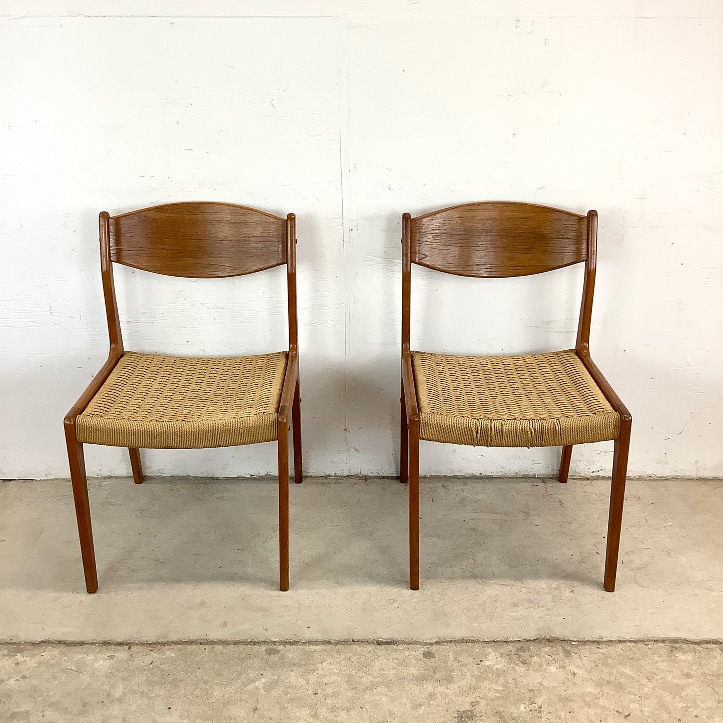Vintage Teak DIning Chairs with Rope Seats- pair