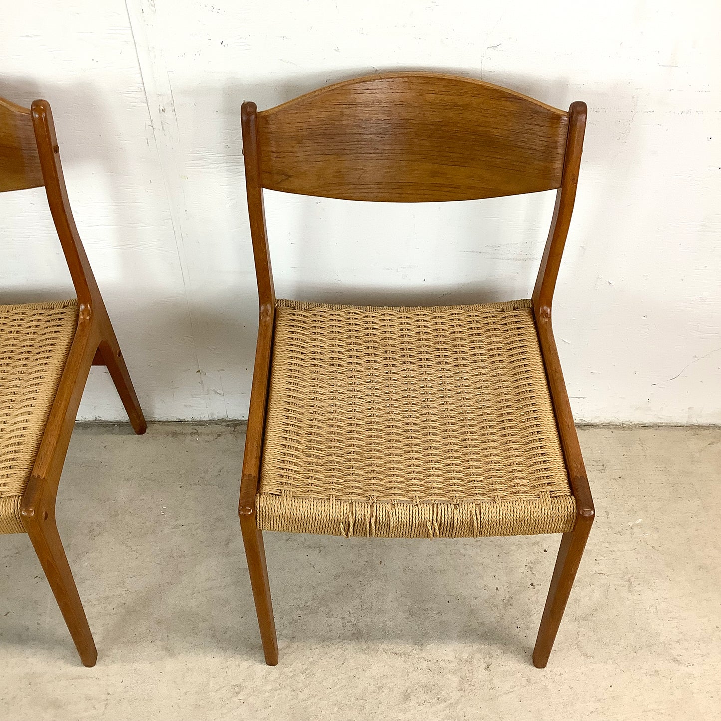Vintage Teak DIning Chairs with Rope Seats- pair