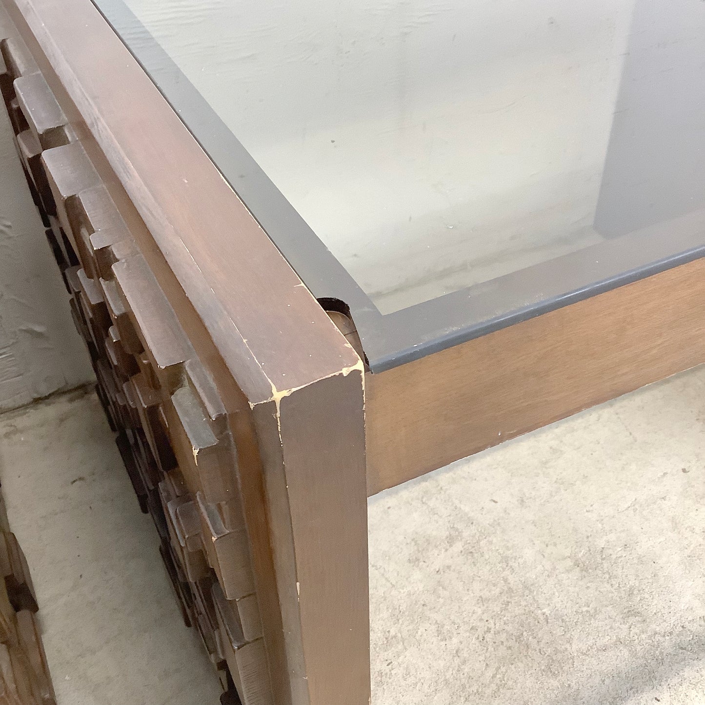 Pair Brutalist Modern Glass Top End Tables