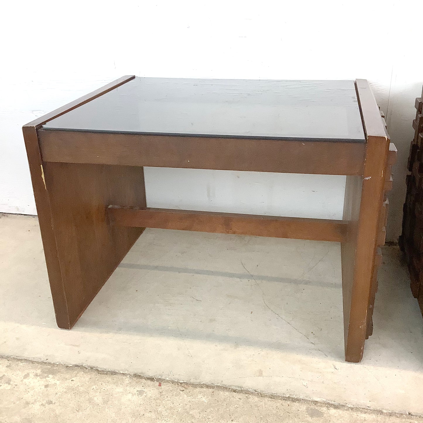 Pair Brutalist Modern Glass Top End Tables