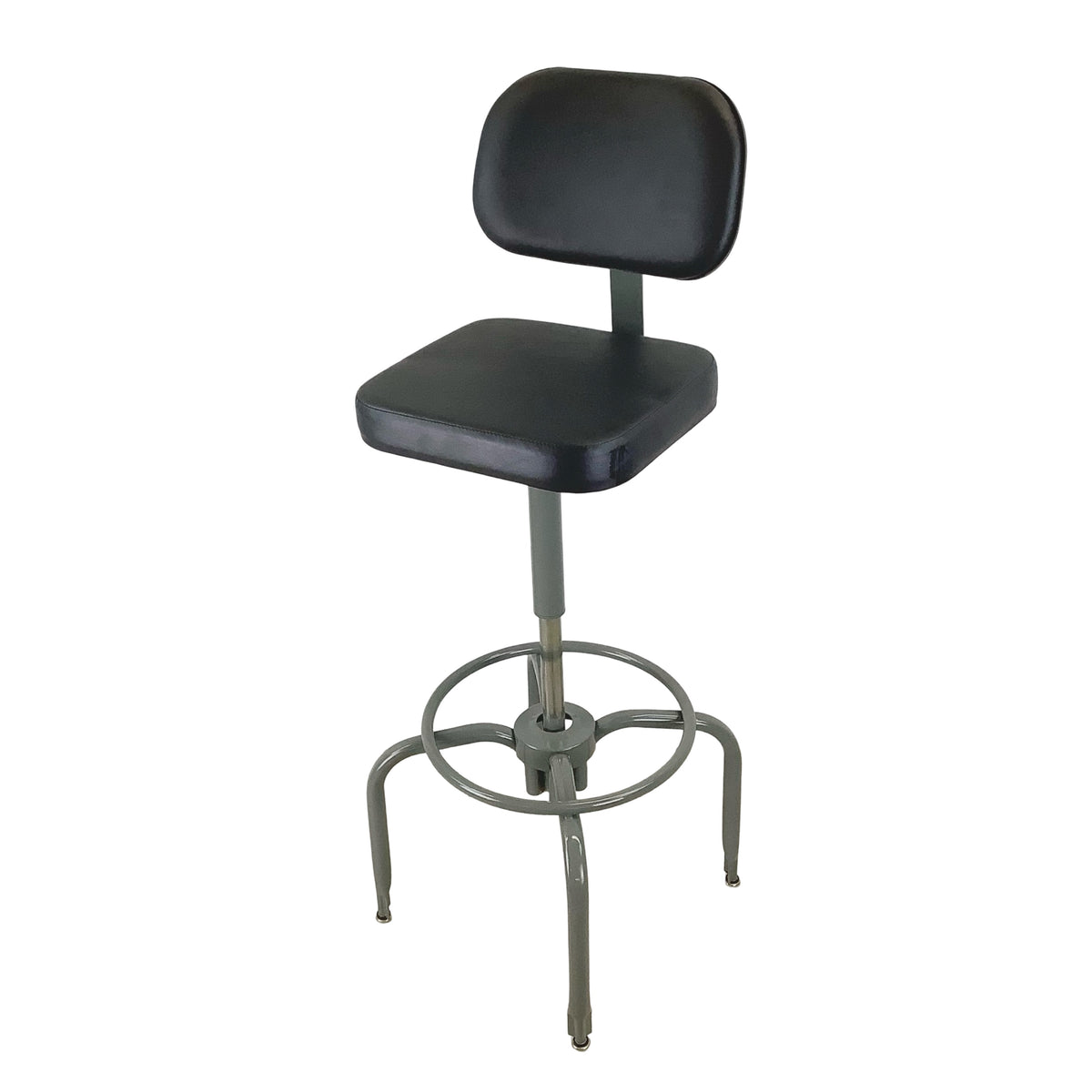 Vintage Industrial Drafting Stool with Backrest and Footrest