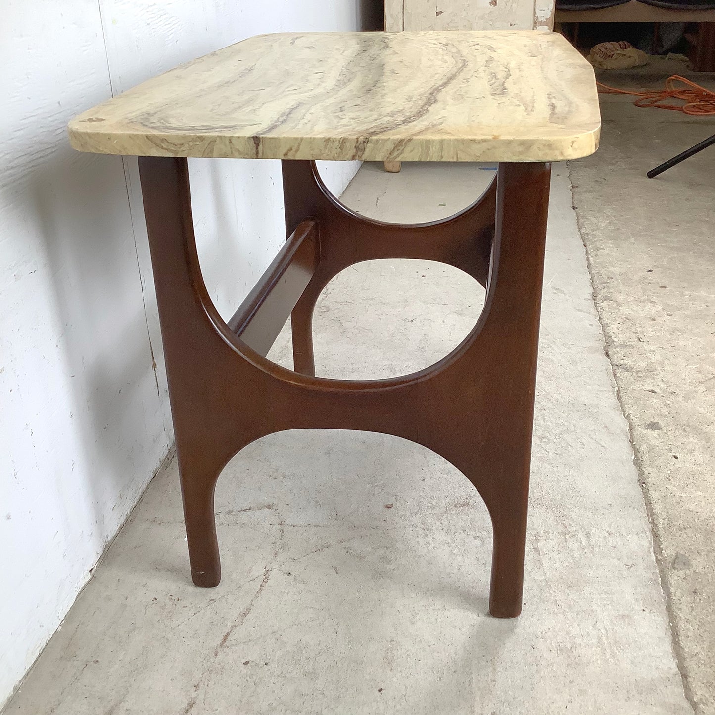 Mid-Century Organic Modern End Table With Stone Top