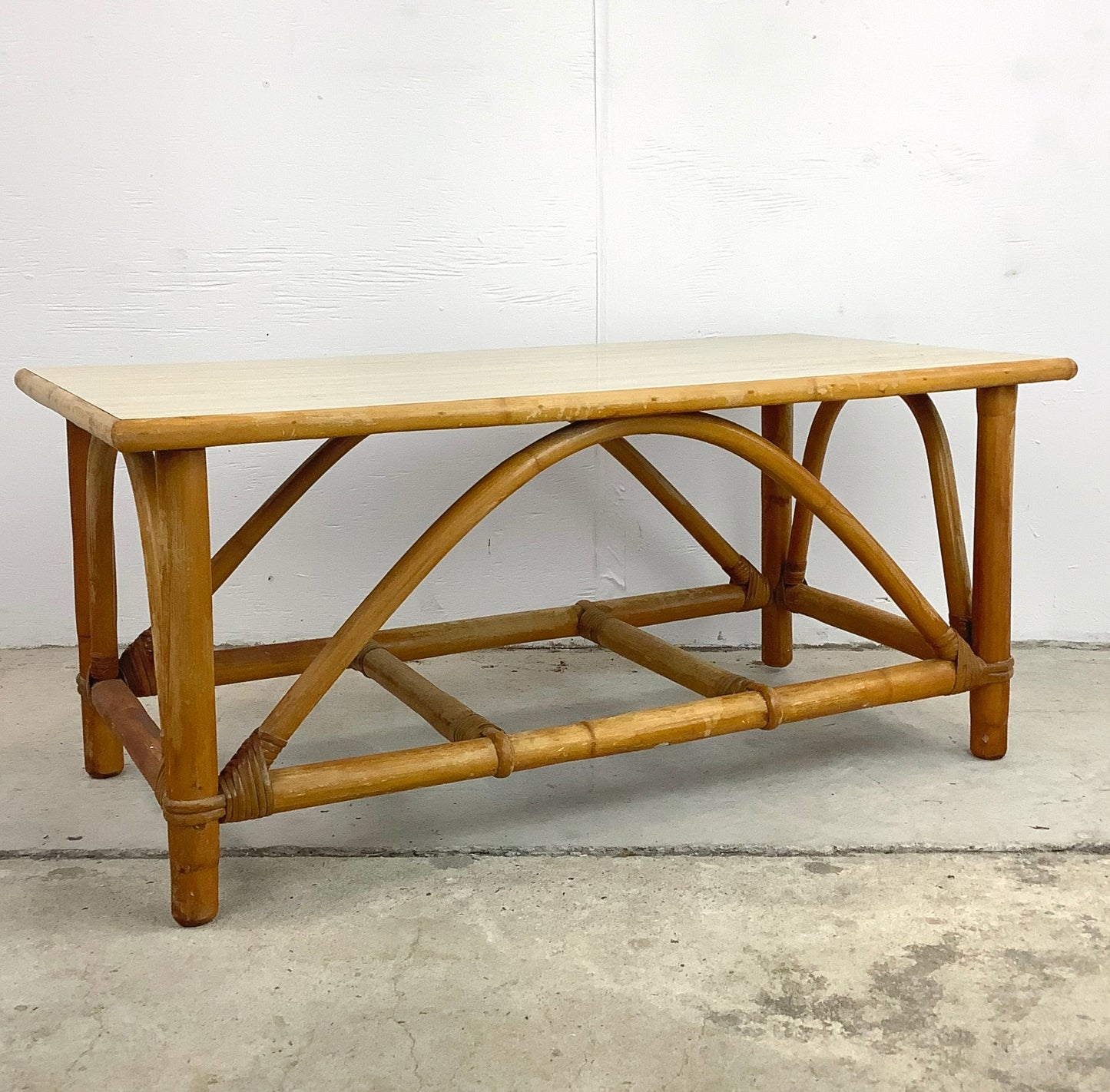 Vintage Coastal Rattan Coffee Table