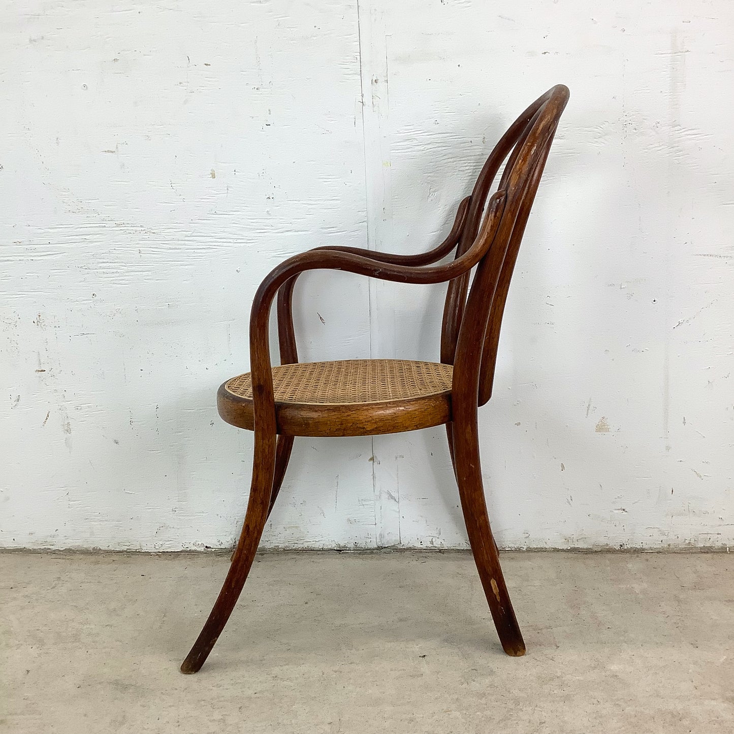 Vintage Thonet Style Children's Armchair With Bentwood Frame and Cane Seat