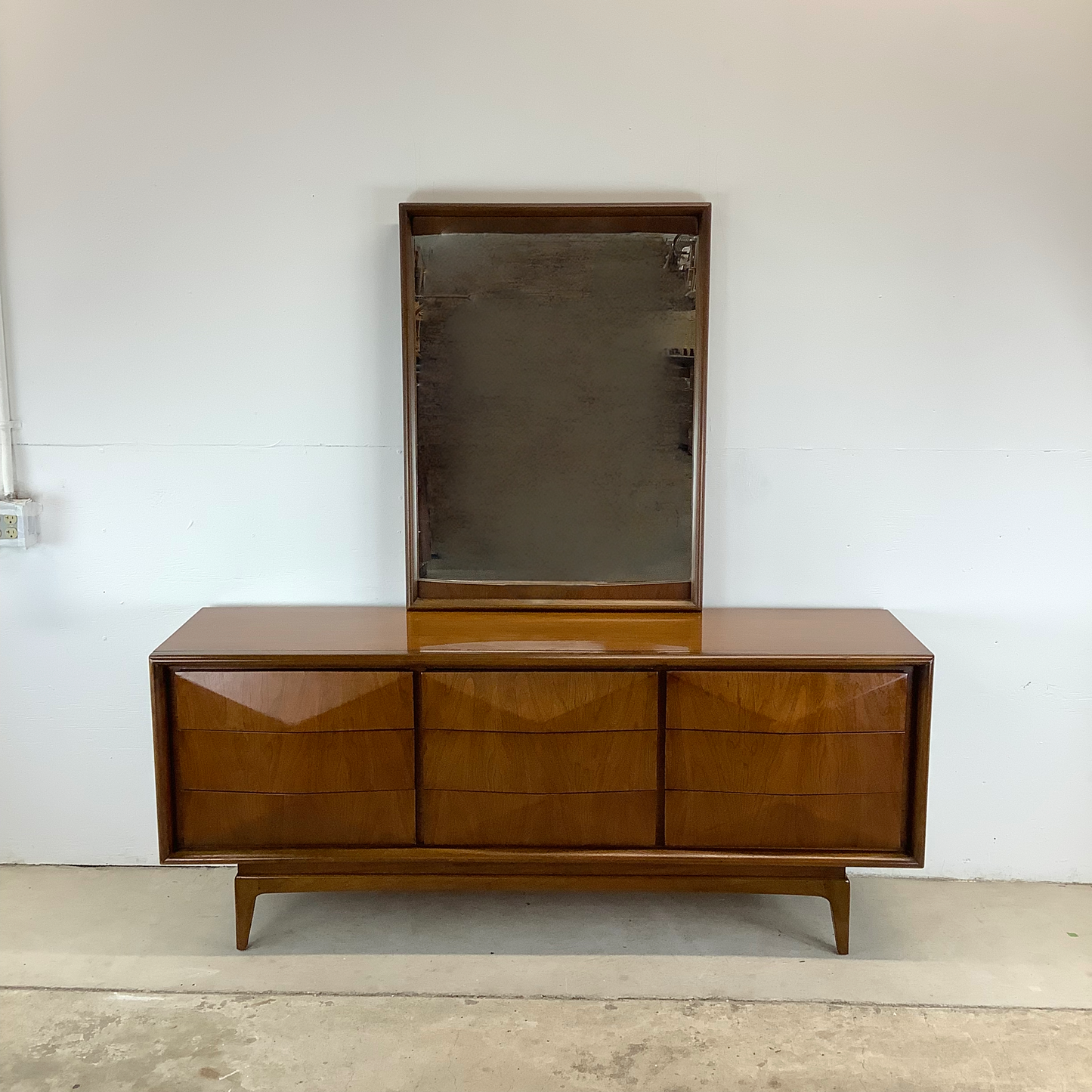 MCM Walnut Diamond Front Dresser by United Furniture