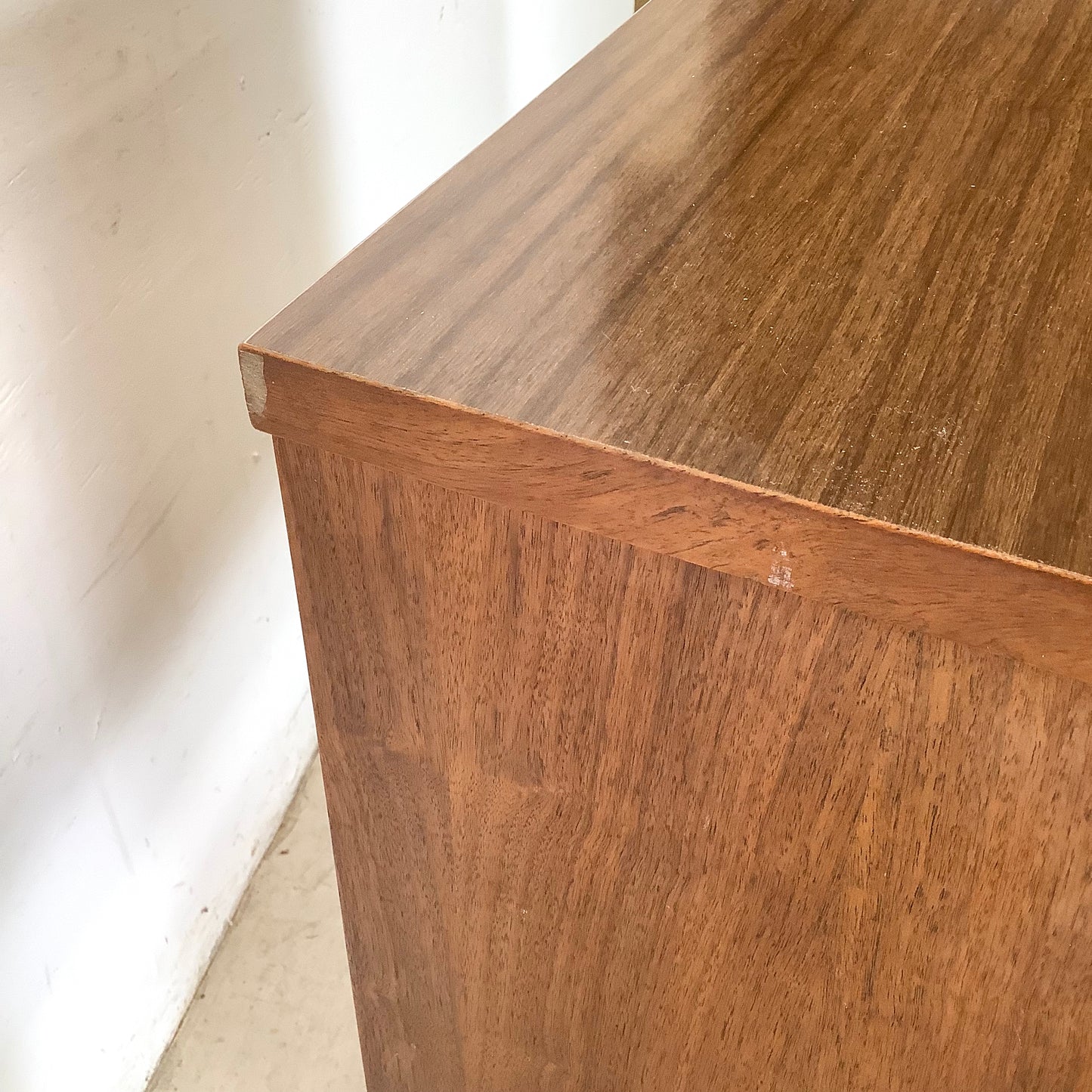 Mid-Century Walnut Twin Bed Frame with Storage Headboard
