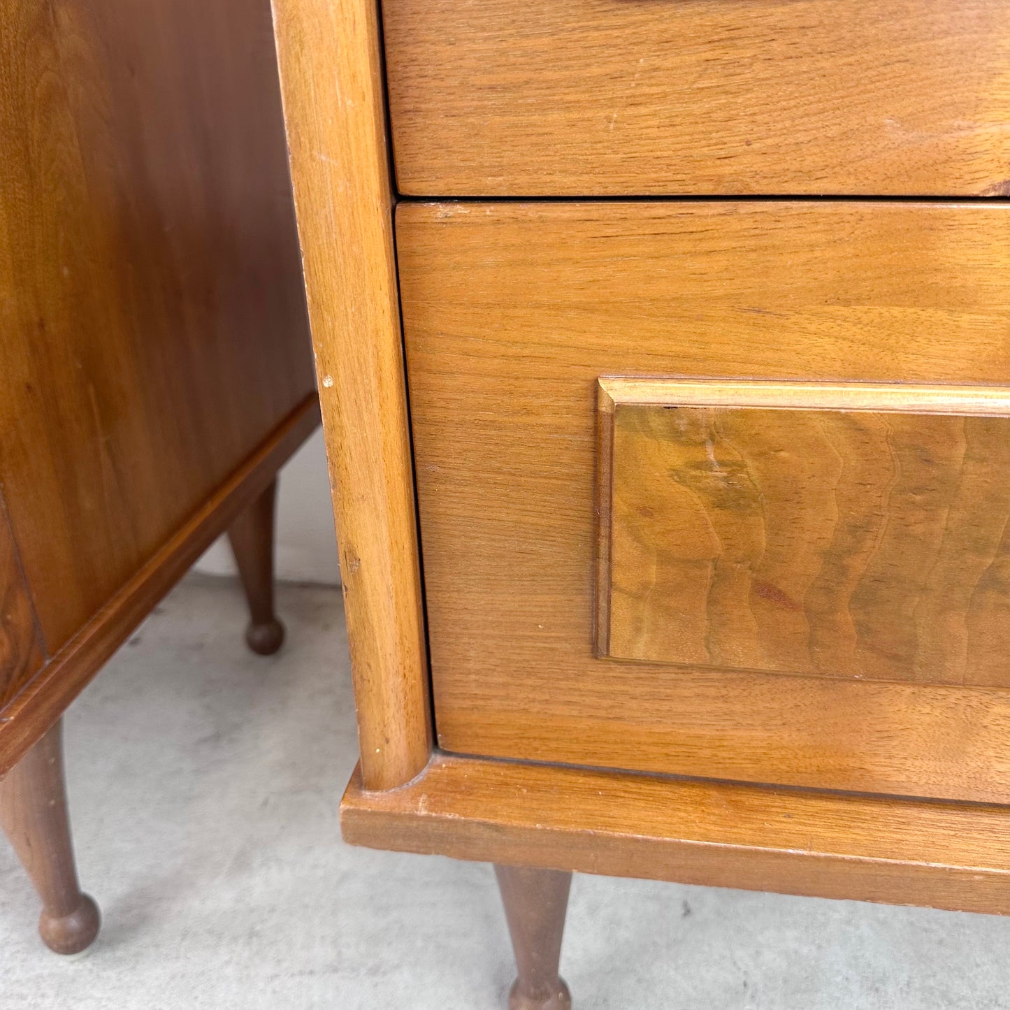 Mid-Century Two Drawer Nightstands with Drumstick Legs