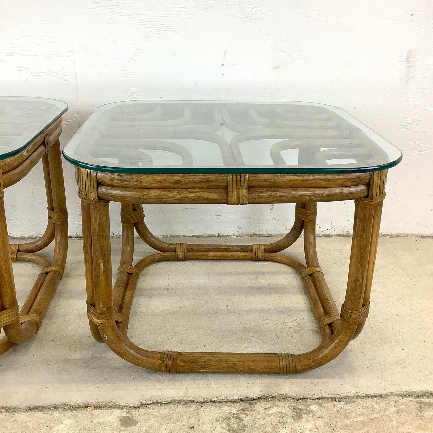 Pair Vintage Rattan End Tables