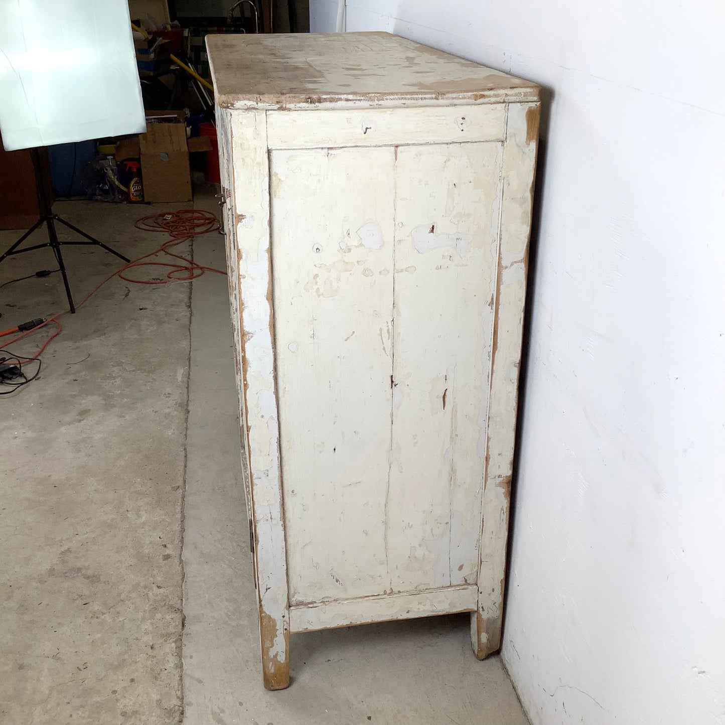 Rustic 20th Century Two-Door Cabinet – Distressed White Patina with Ample Storage