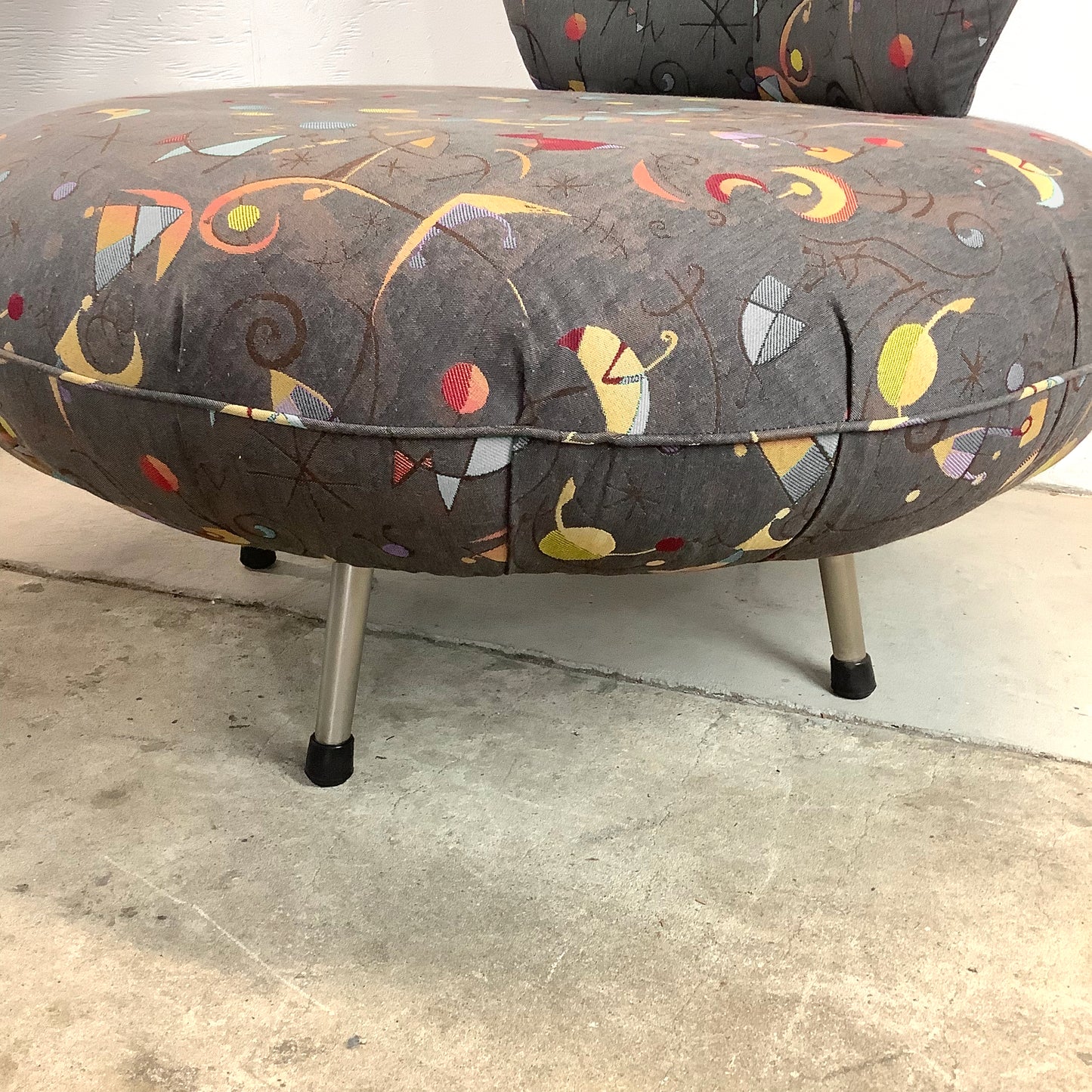 Pair Modern Swivel Disc Chairs With Ottoman