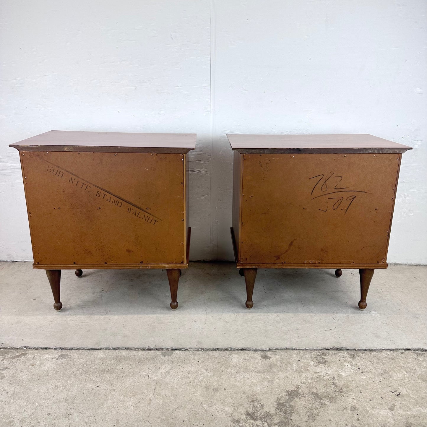 Mid-Century Two Drawer Nightstands with Drumstick Legs