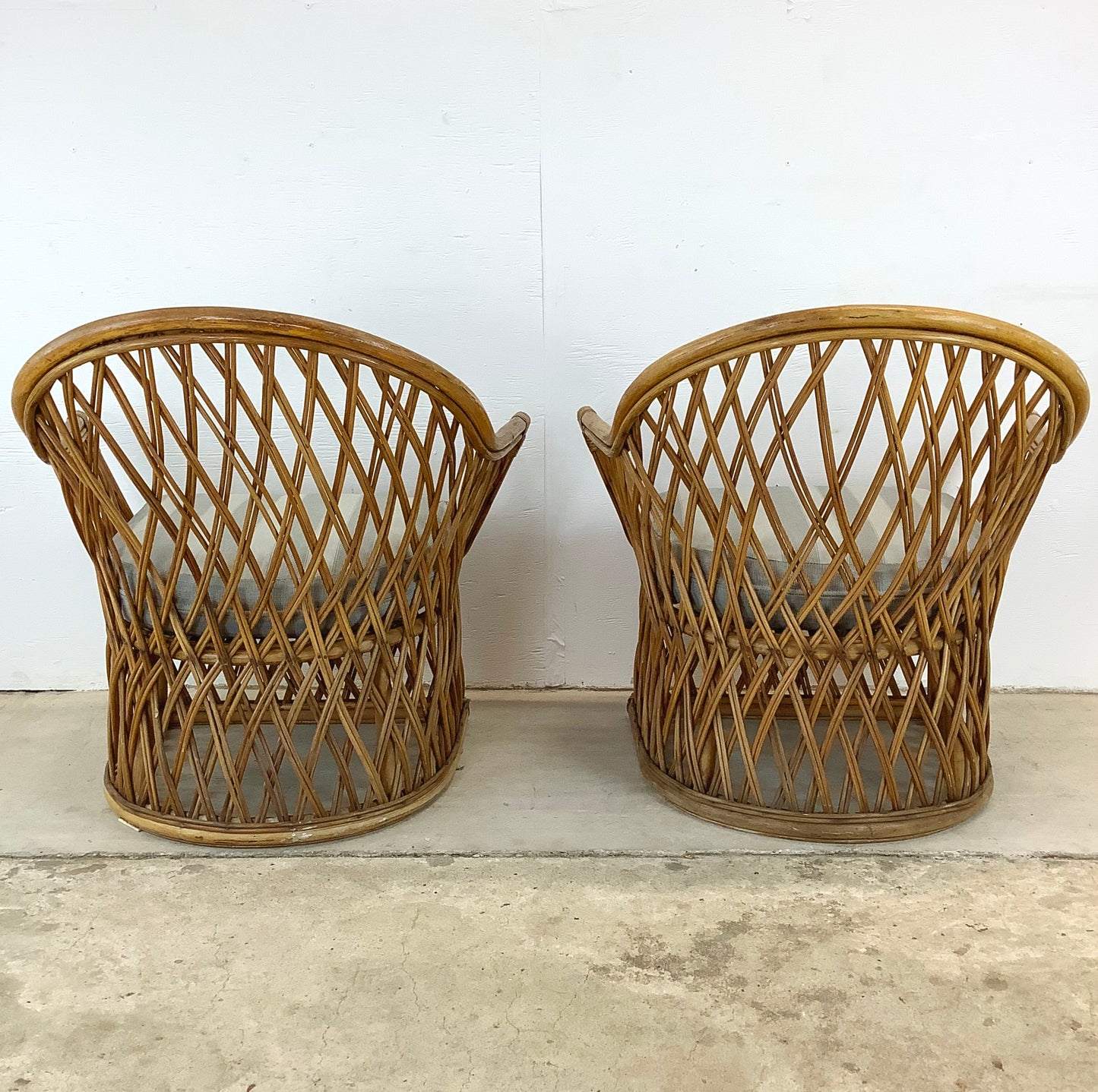 Vintage Split Reed Coastal Accent Chairs