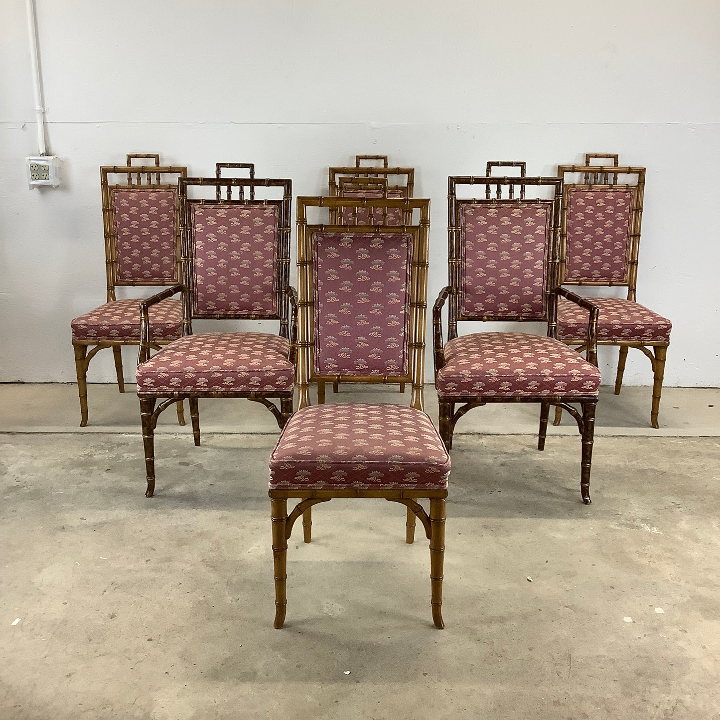 Vintage Regency Faux Bamboo Dining Chairs- set of Six