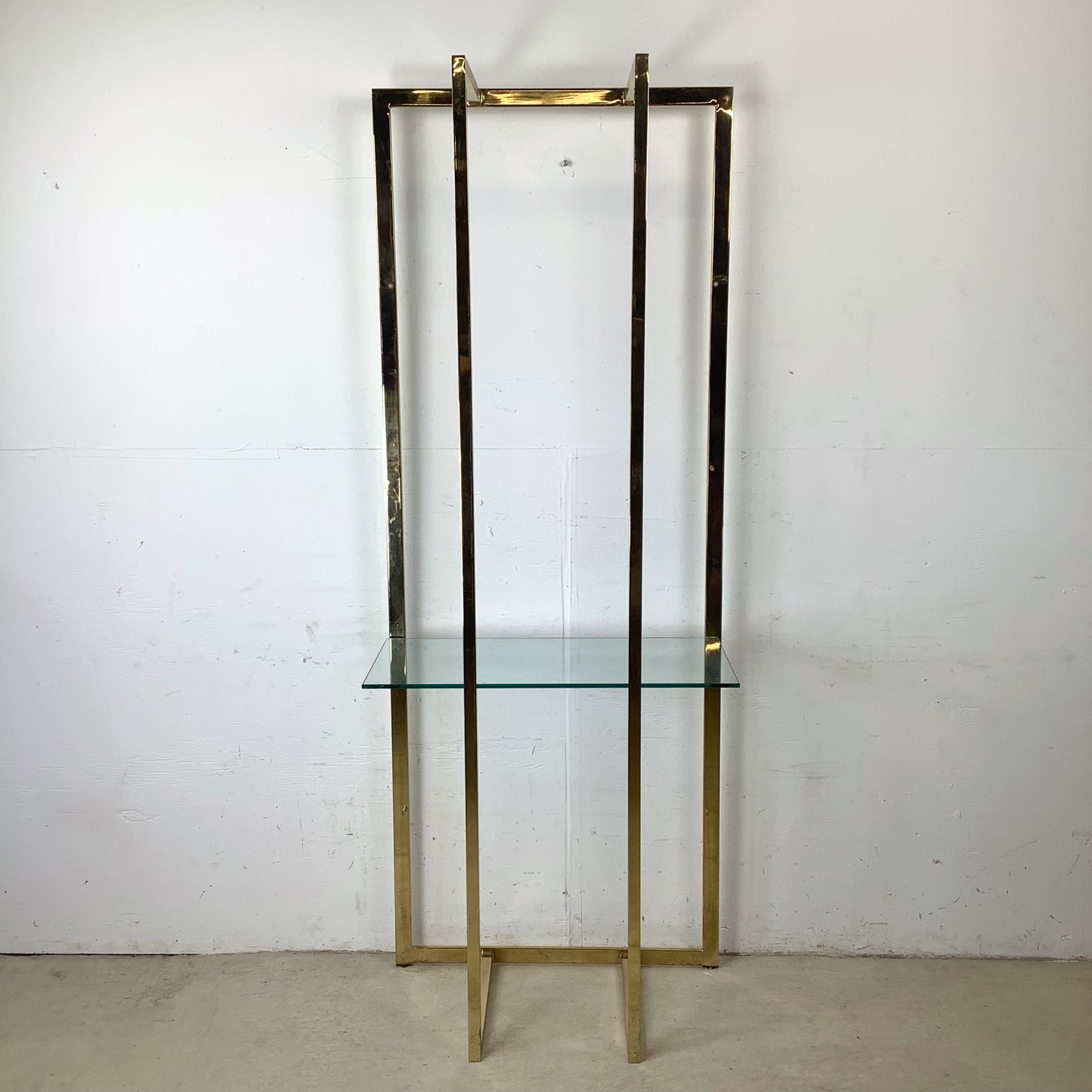 Architectural Brass and Glass Display Shelf, Vintage Modern