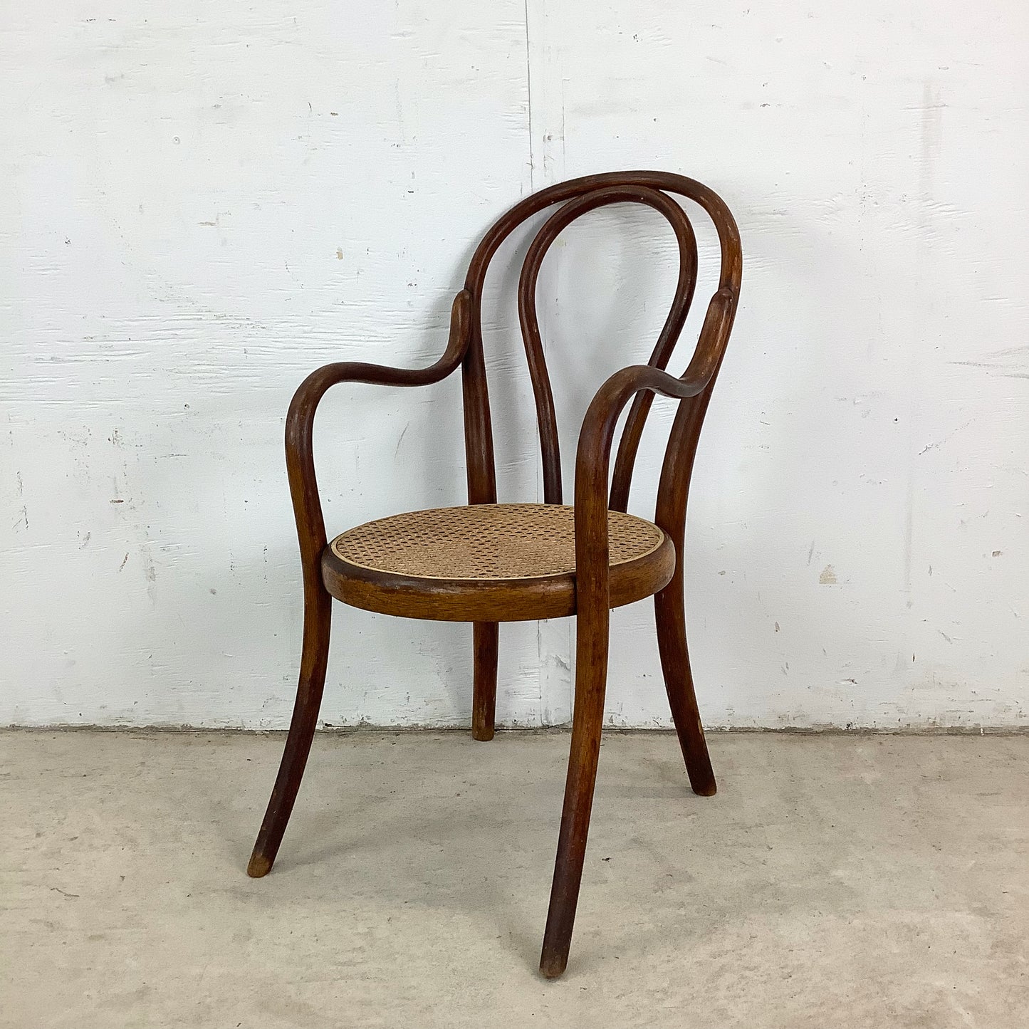 Vintage Thonet Style Children's Armchair With Bentwood Frame and Cane Seat