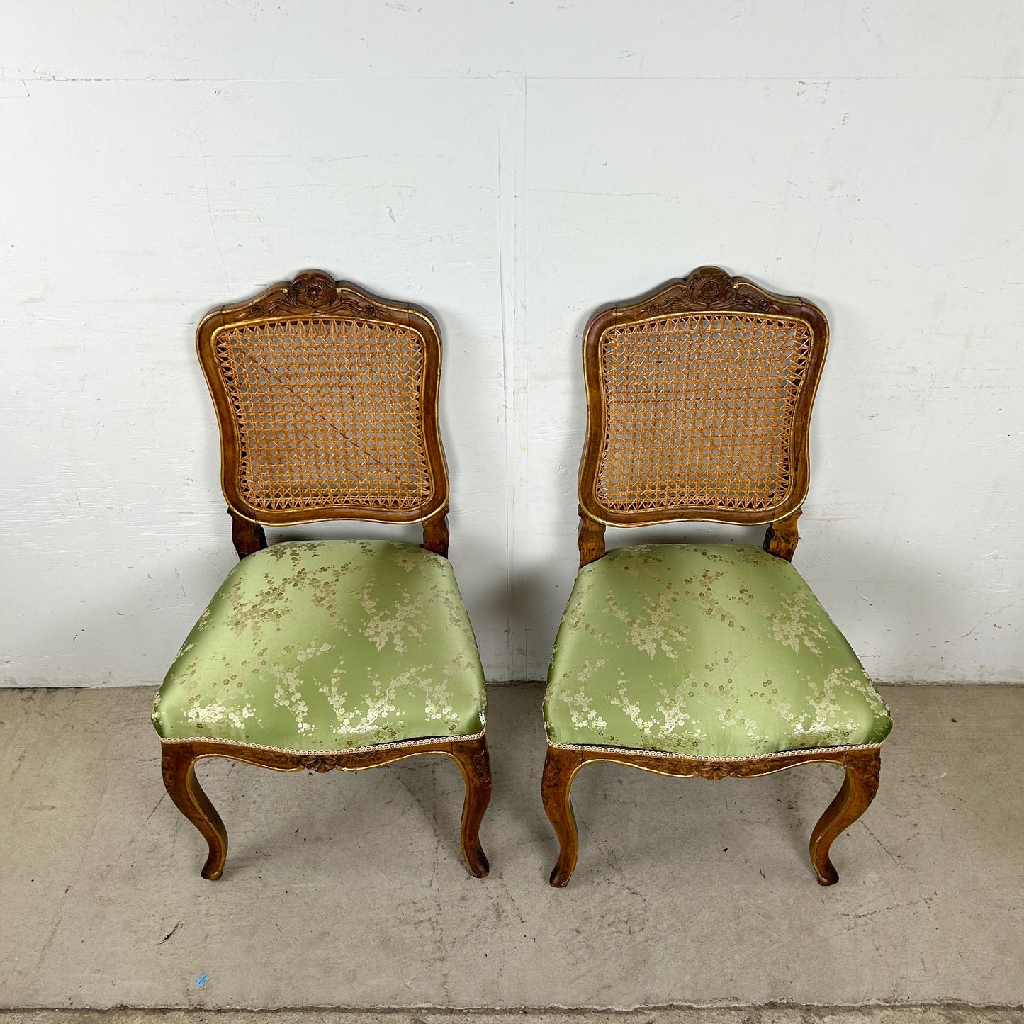 Pair Louis XV Style Side Chairs with Cane Backs