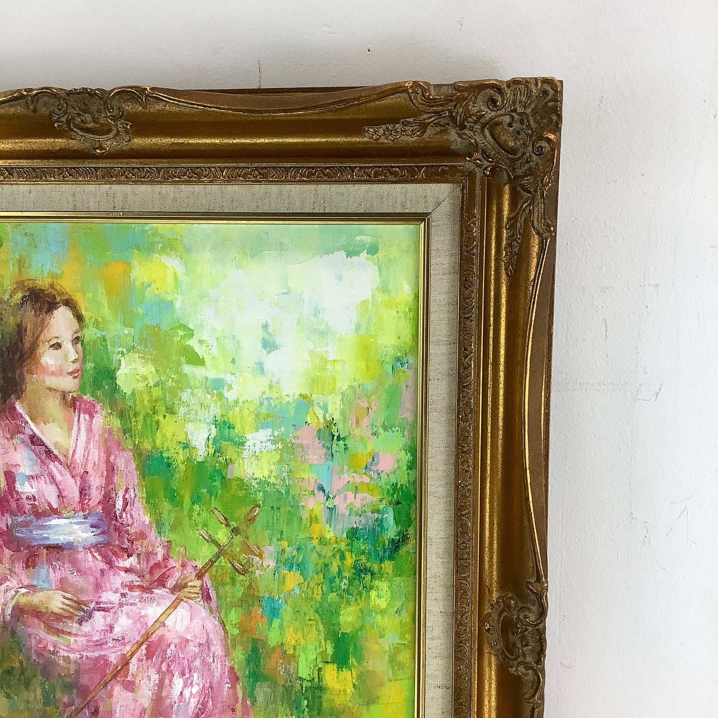 Original Vintage Oil by Karin Schaefers – Woman in Pink Kimono