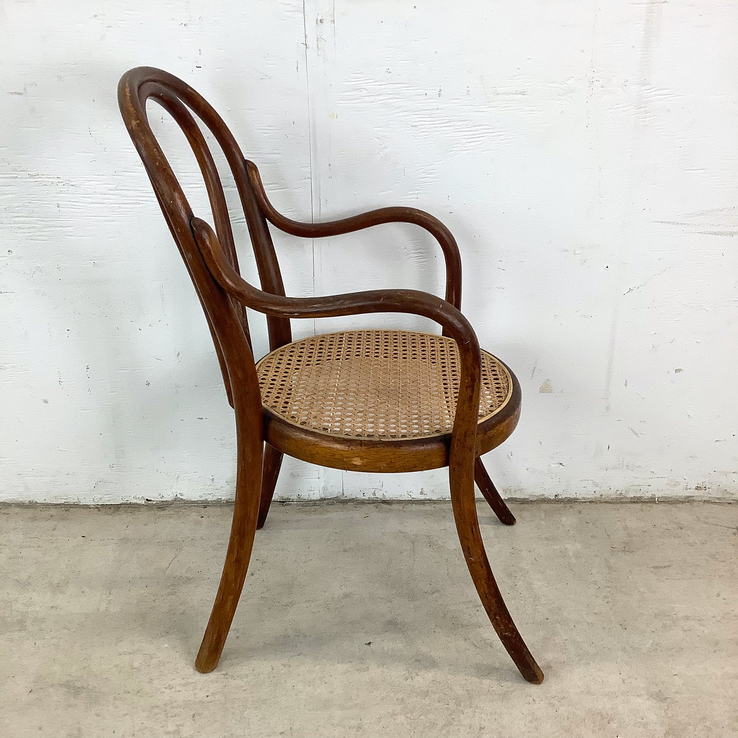 Vintage Thonet Style Children's Armchair With Bentwood Frame and Cane Seat