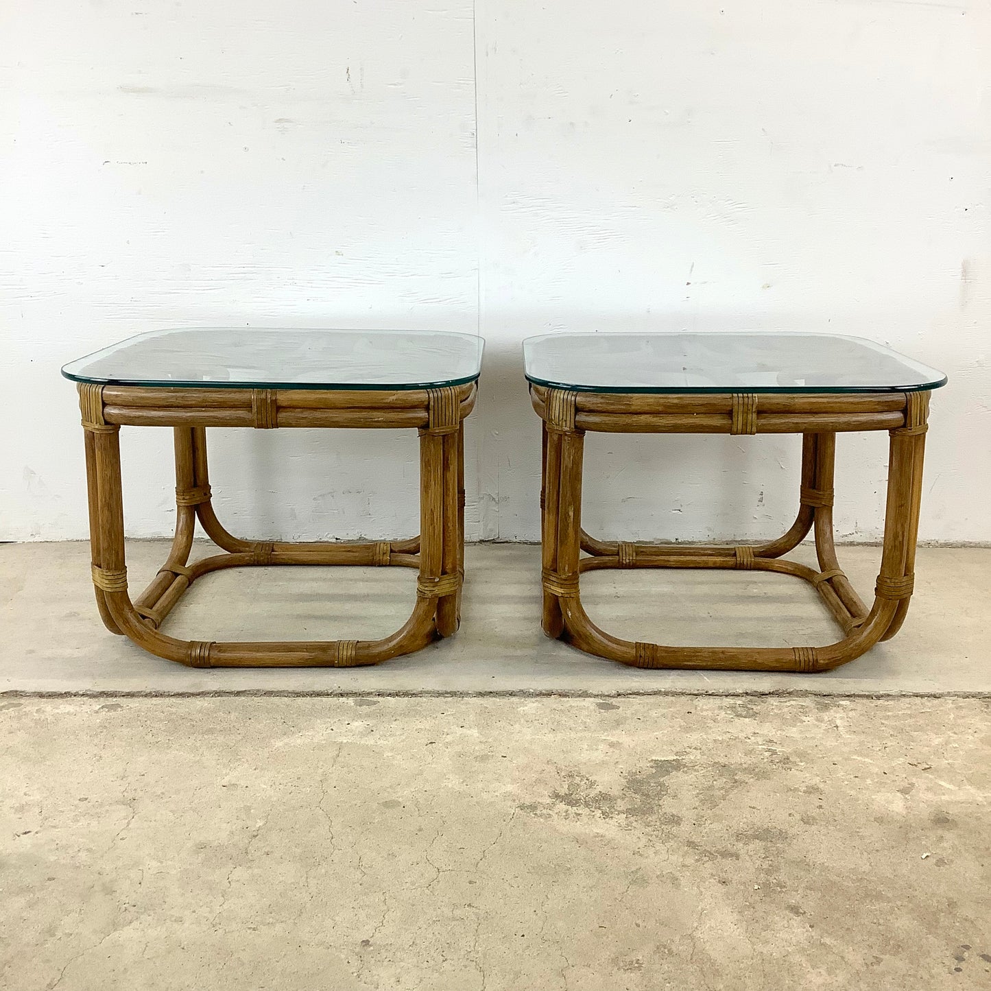 Pair Vintage Rattan End Tables