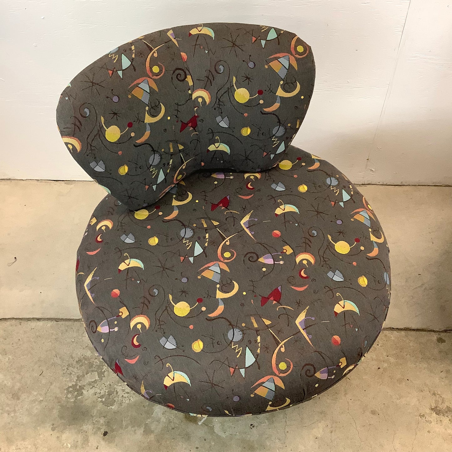 Pair Modern Swivel Disc Chairs With Ottoman