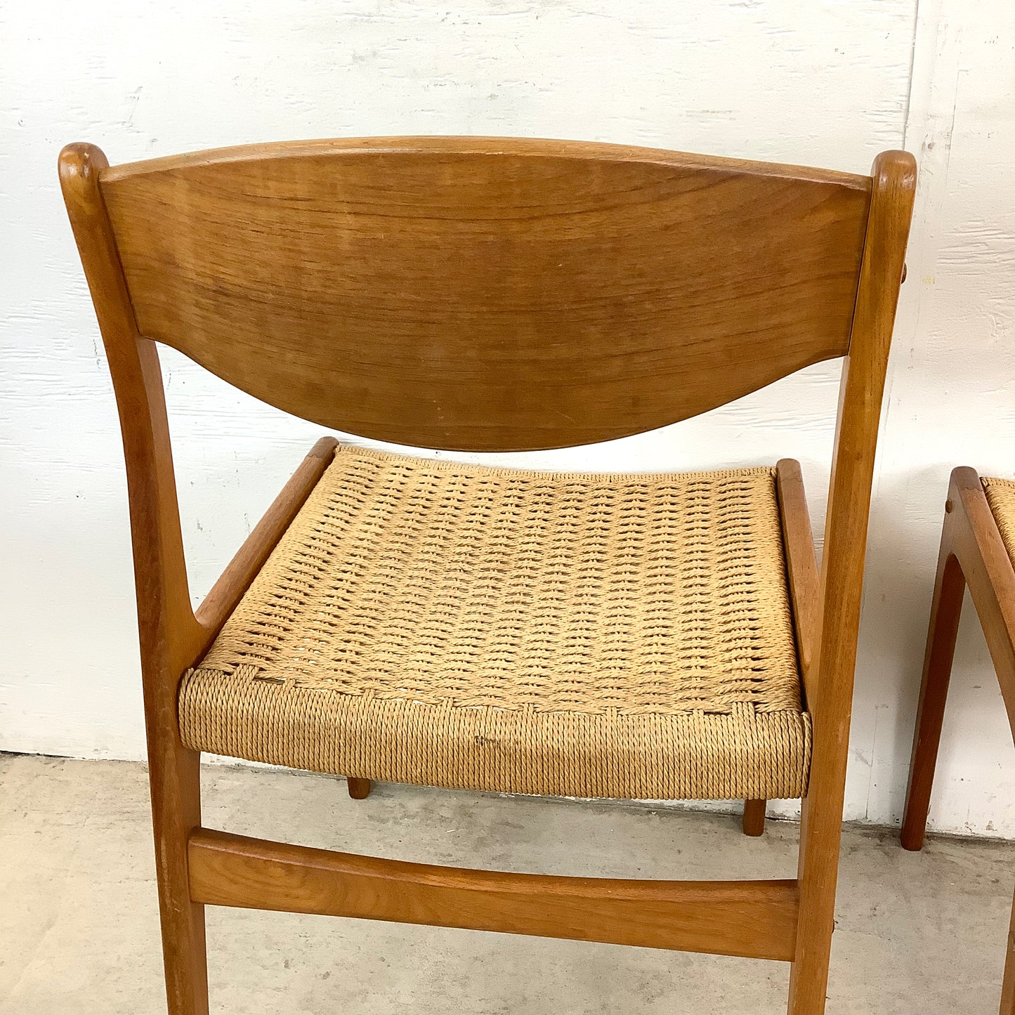 Vintage Teak DIning Chairs with Rope Seats- pair