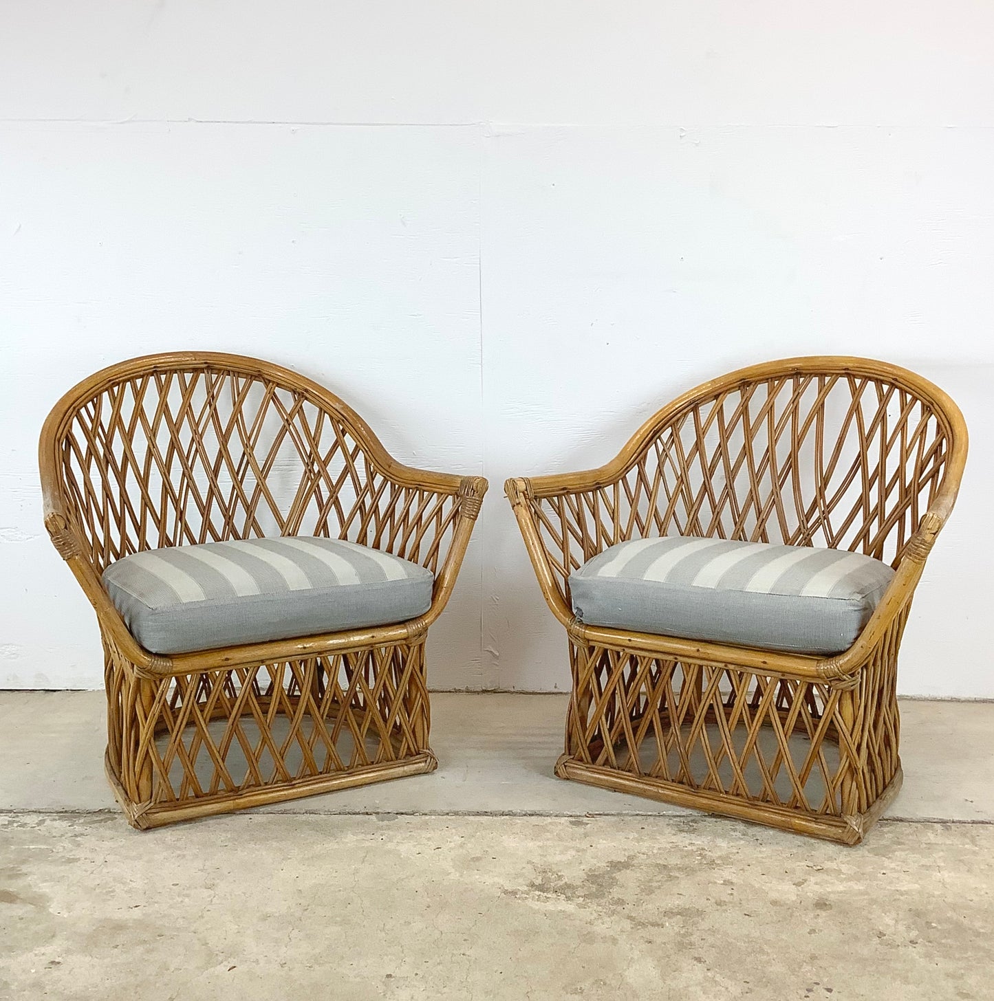 Vintage Split Reed Coastal Accent Chairs