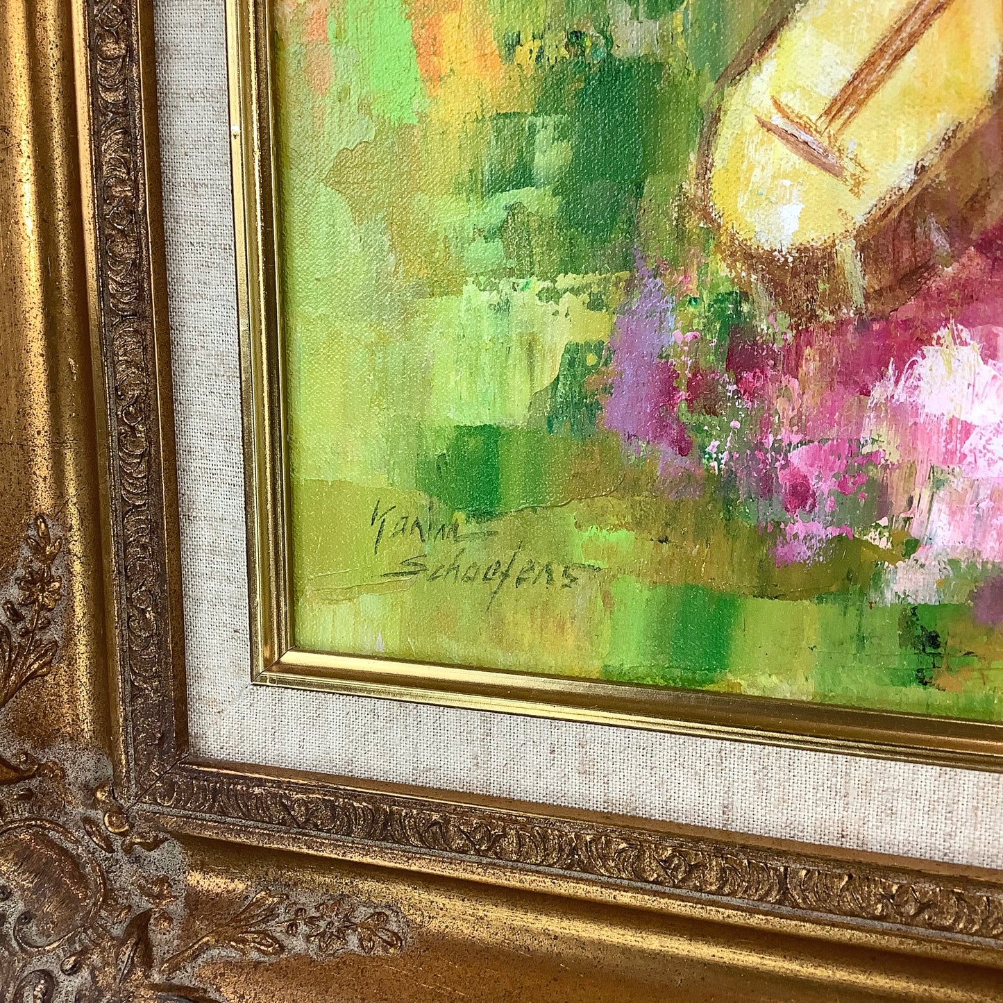 Original Vintage Oil by Karin Schaefers – Woman in Pink Kimono