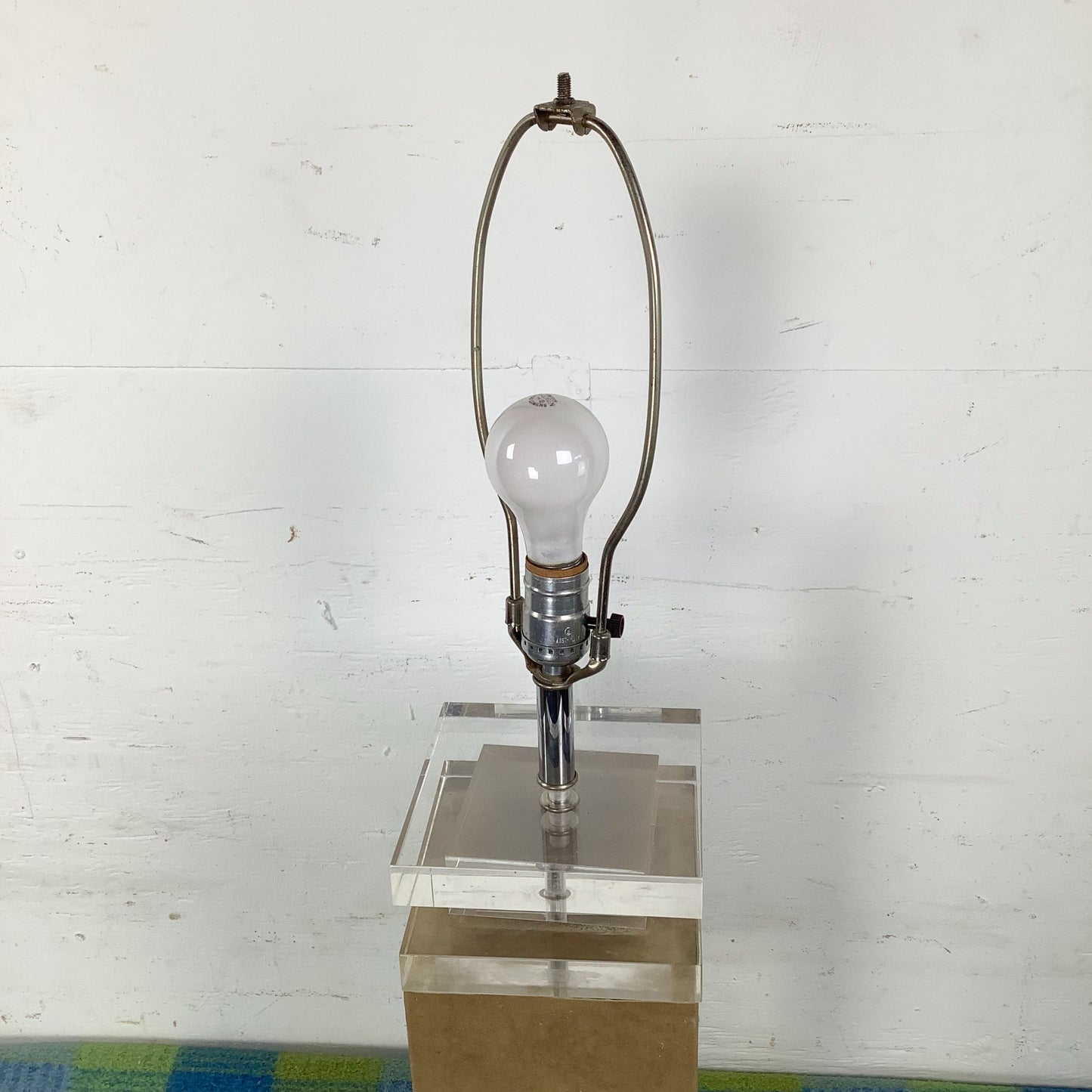 Vintage Architectural Table Lamp with Wrapped Column and Clear Lucite Base