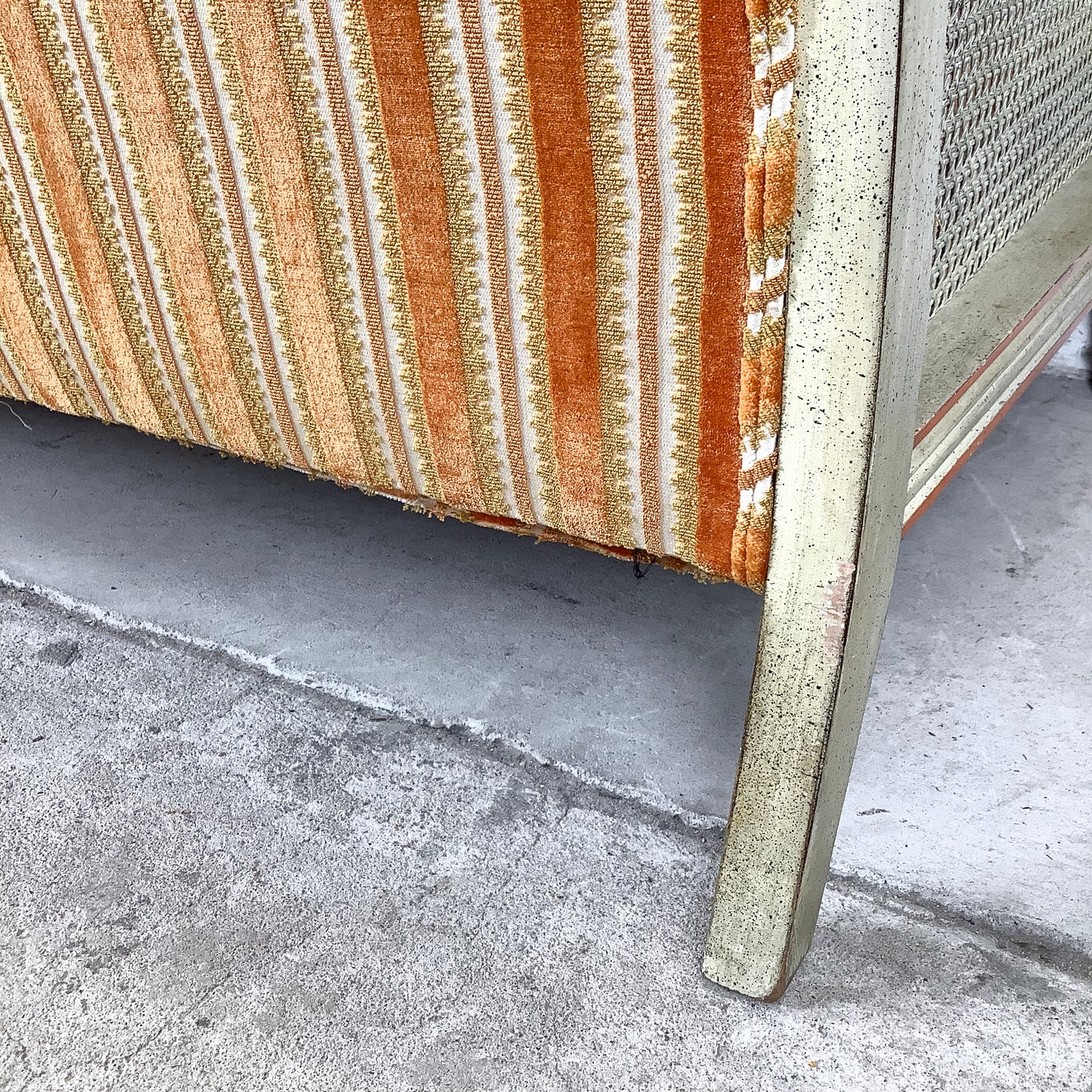 French Louis XVI Style Cane Settee With Elegant Striped Upholstery