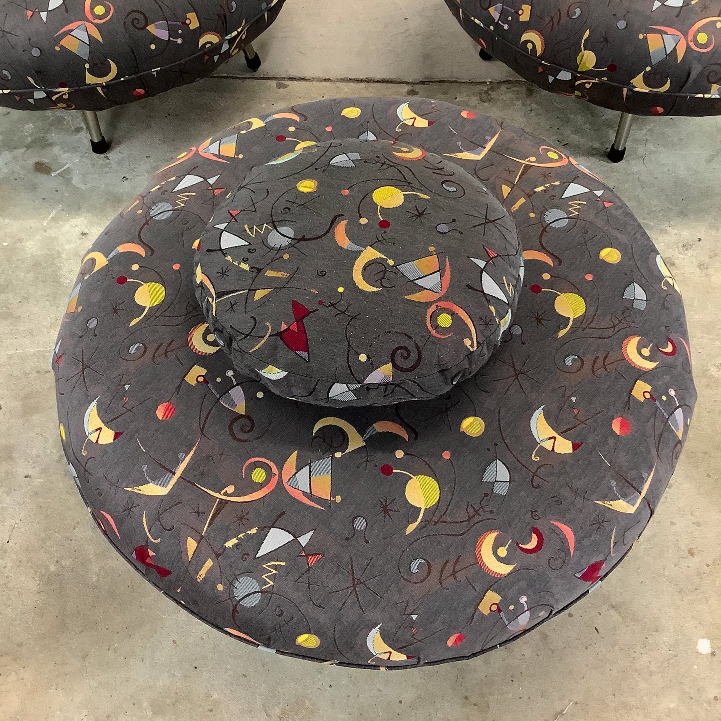 Pair Modern Swivel Disc Chairs With Ottoman