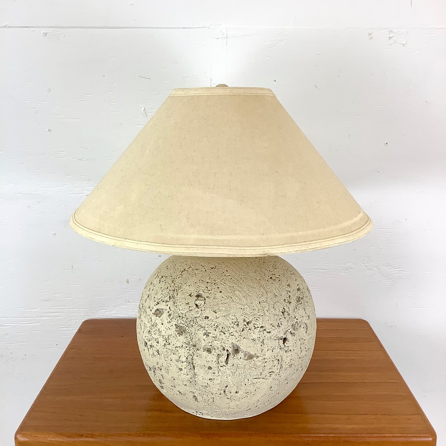Coastal Modern Orb Lamp in Natural Coral Stone With Shade