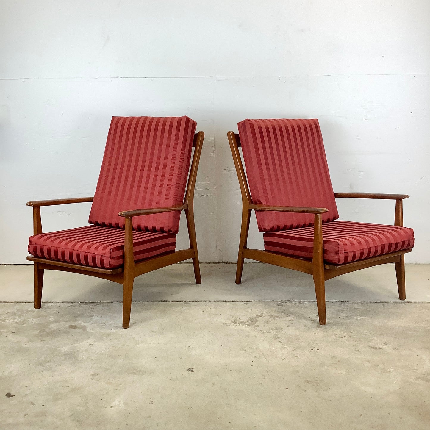 Pair Mid-Century Walnut Frame Lounge Chairs