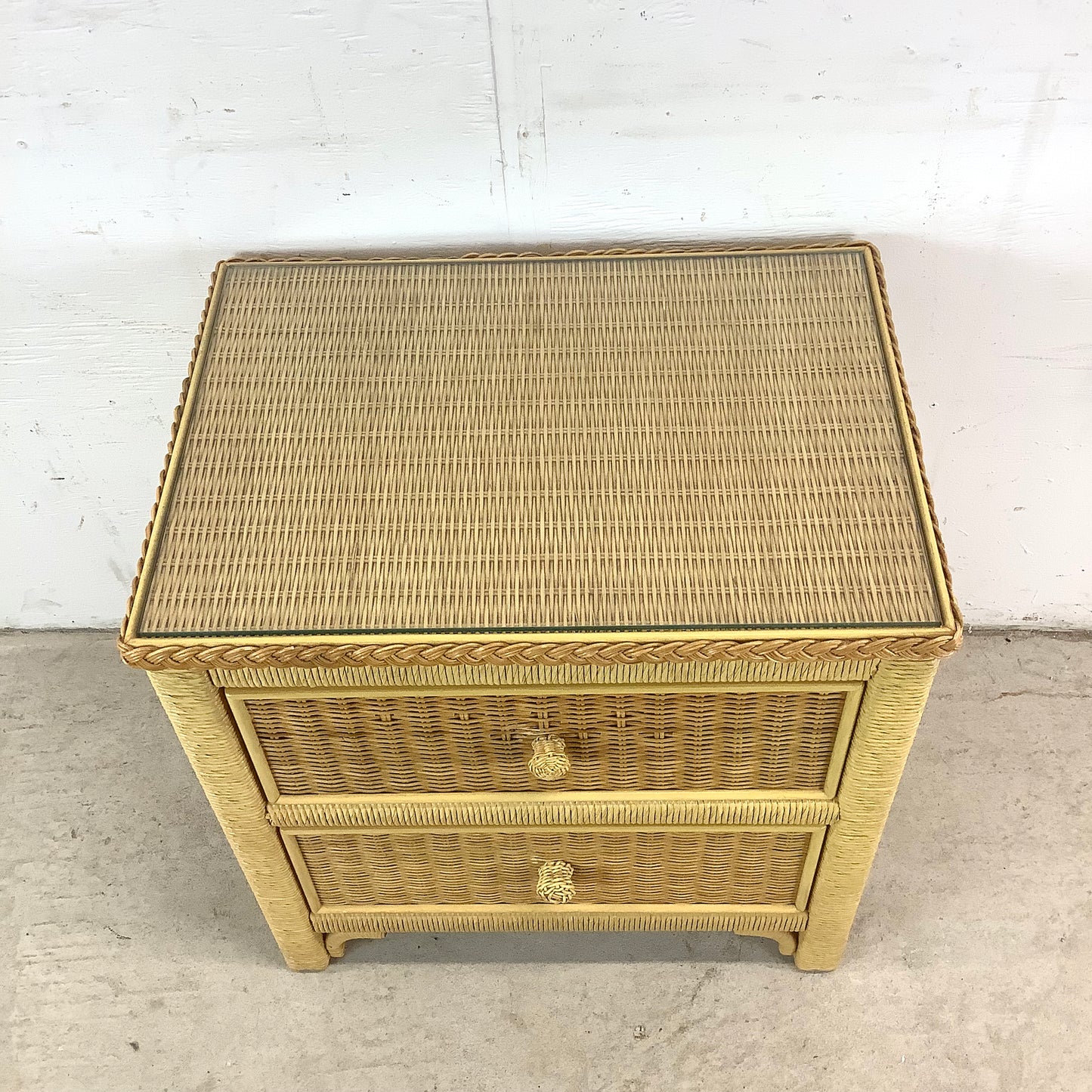 Vintage "Wicker" Two Drawer Nightstand by Henry Link