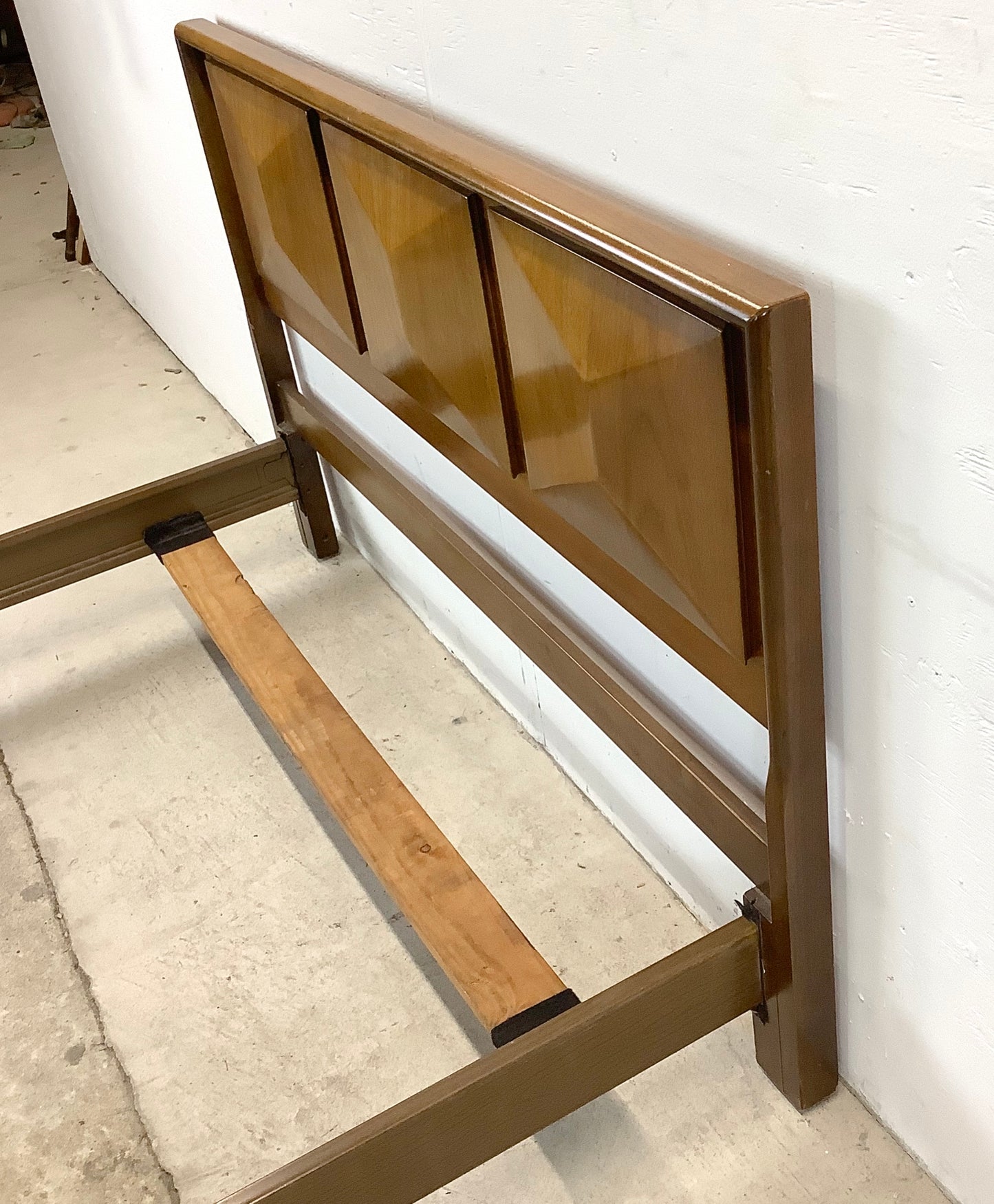 Mid-Century Walnut Diamond Front Bed Frame- Full