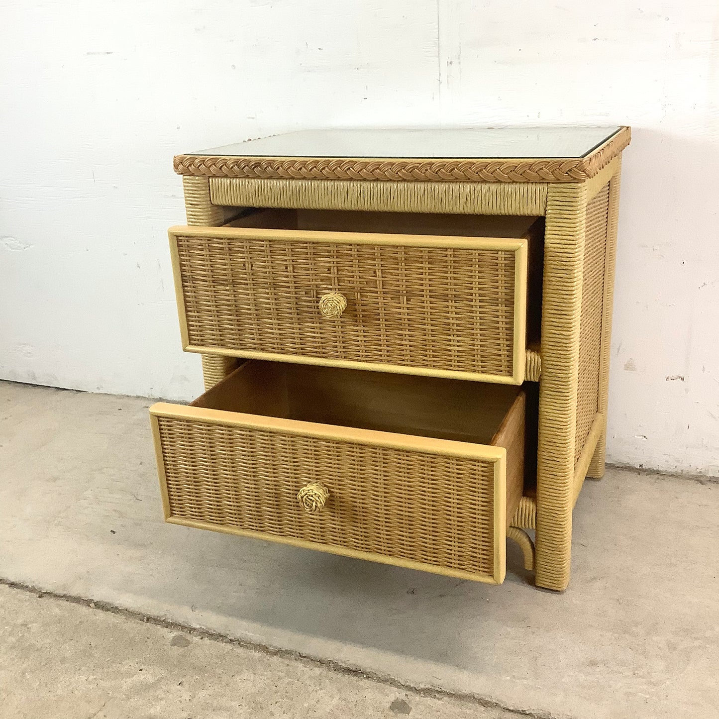 Vintage "Wicker" Two Drawer Nightstand by Henry Link