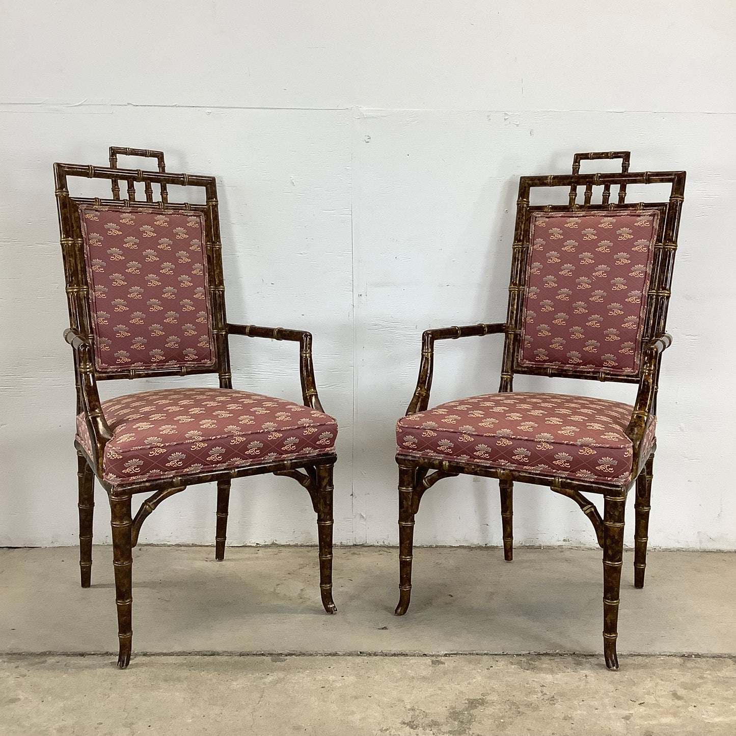 Vintage Regency Faux Bamboo Dining Chairs- set of Six