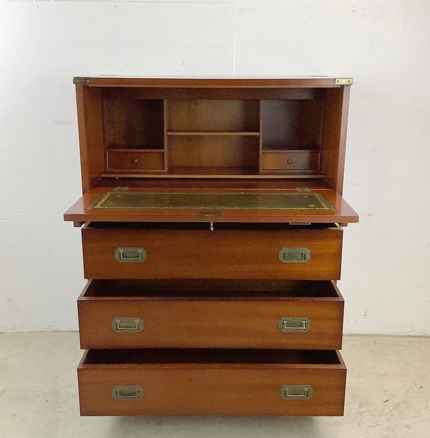 Vintage Campaign Dresser With Drop Front Desk by Doherty